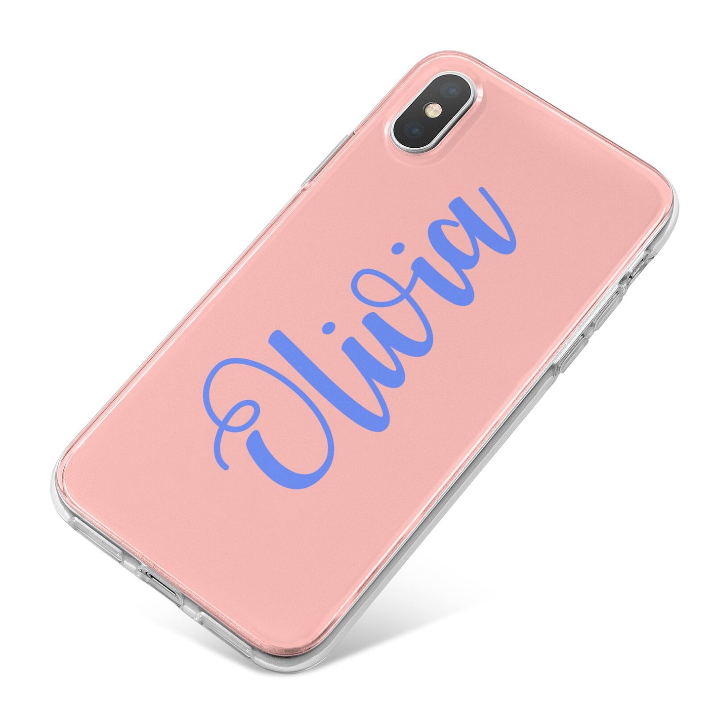 Personalised Pink Blue Name iPhone X Bumper Case on Silver iPhone