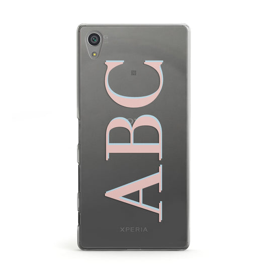 Personalised Pink Blue Side Initials Clear Sony Xperia Case