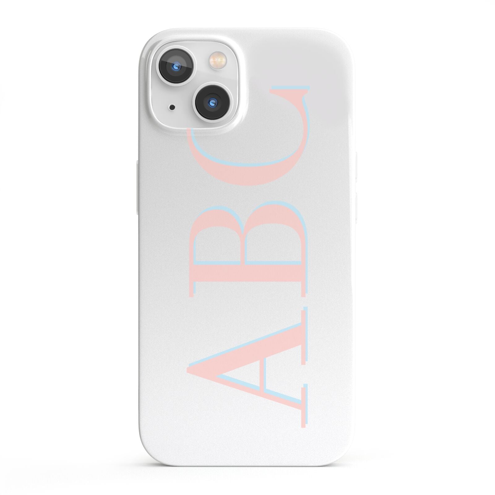 Personalised Pink Blue Side Initials Clear iPhone 13 Full Wrap 3D Snap Case