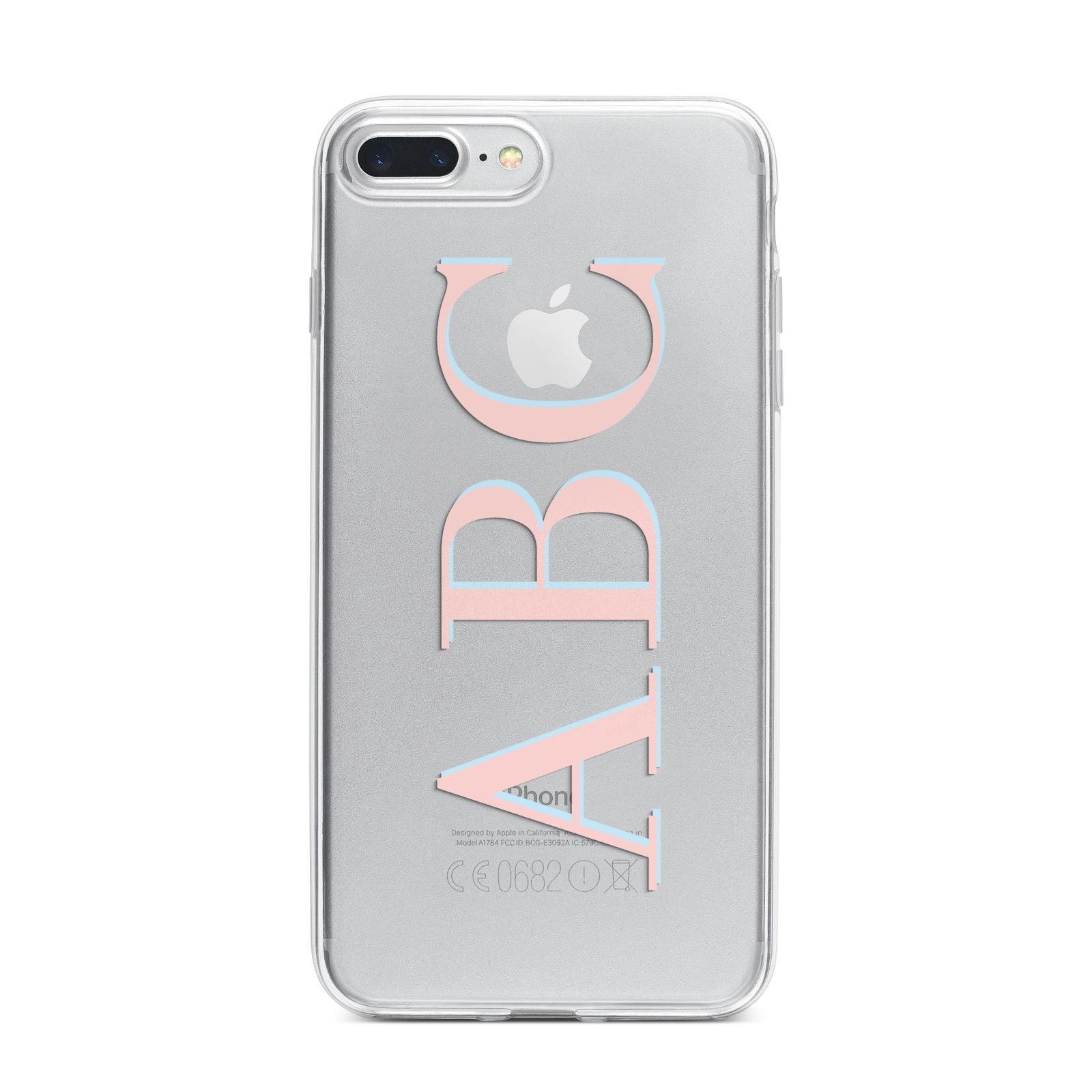 Personalised Pink Blue Side Initials Clear iPhone 7 Plus Bumper Case on Silver iPhone