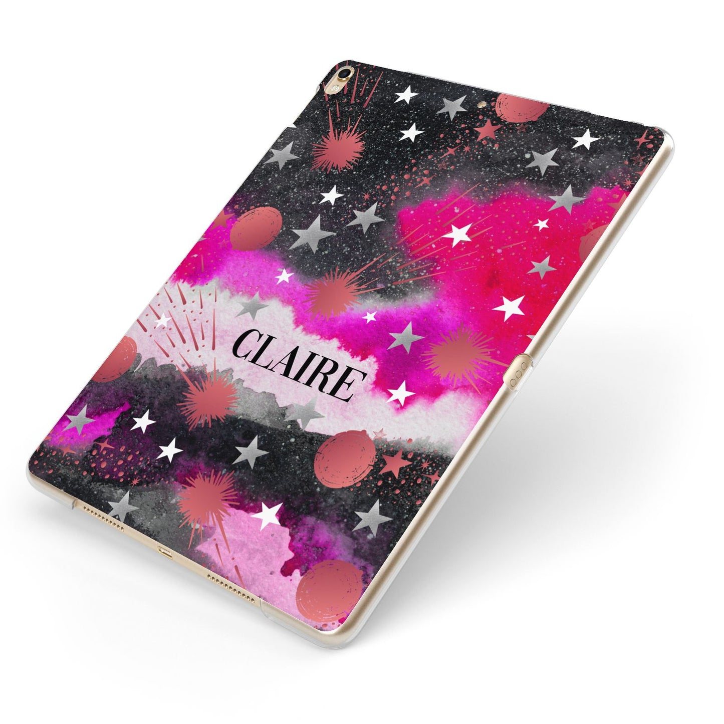 Personalised Pink Celestial Apple iPad Case on Gold iPad Side View