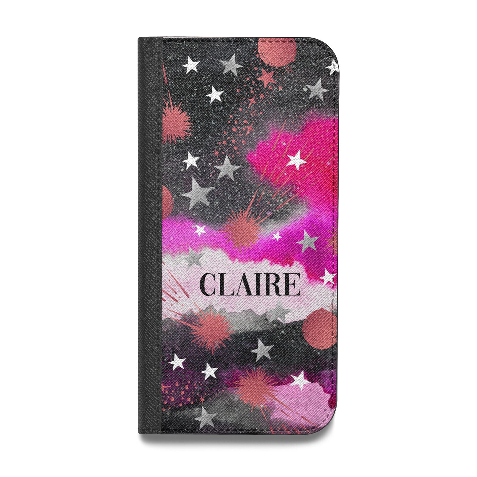 Personalised Pink Celestial Vegan Leather Flip iPhone Case