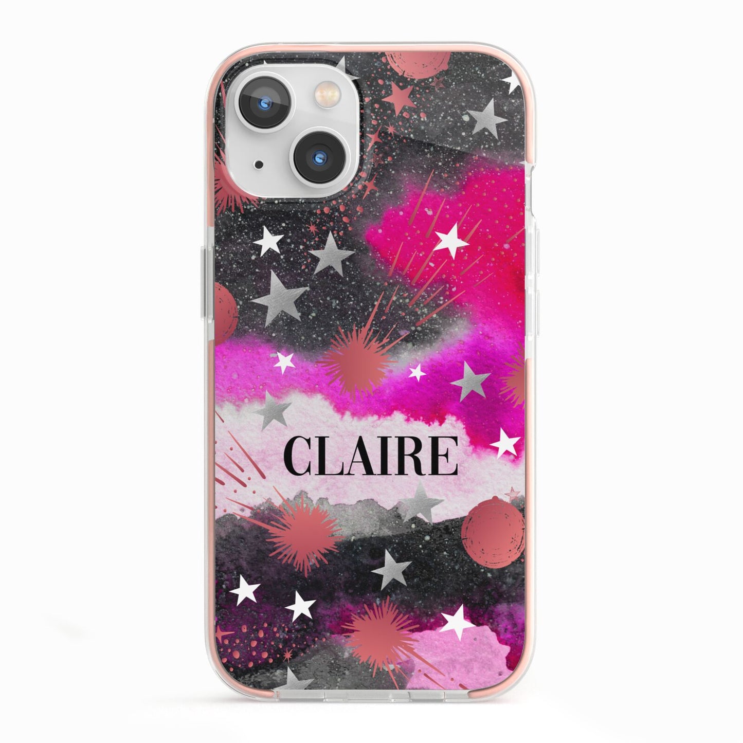 Personalised Pink Celestial iPhone 13 TPU Impact Case with Pink Edges