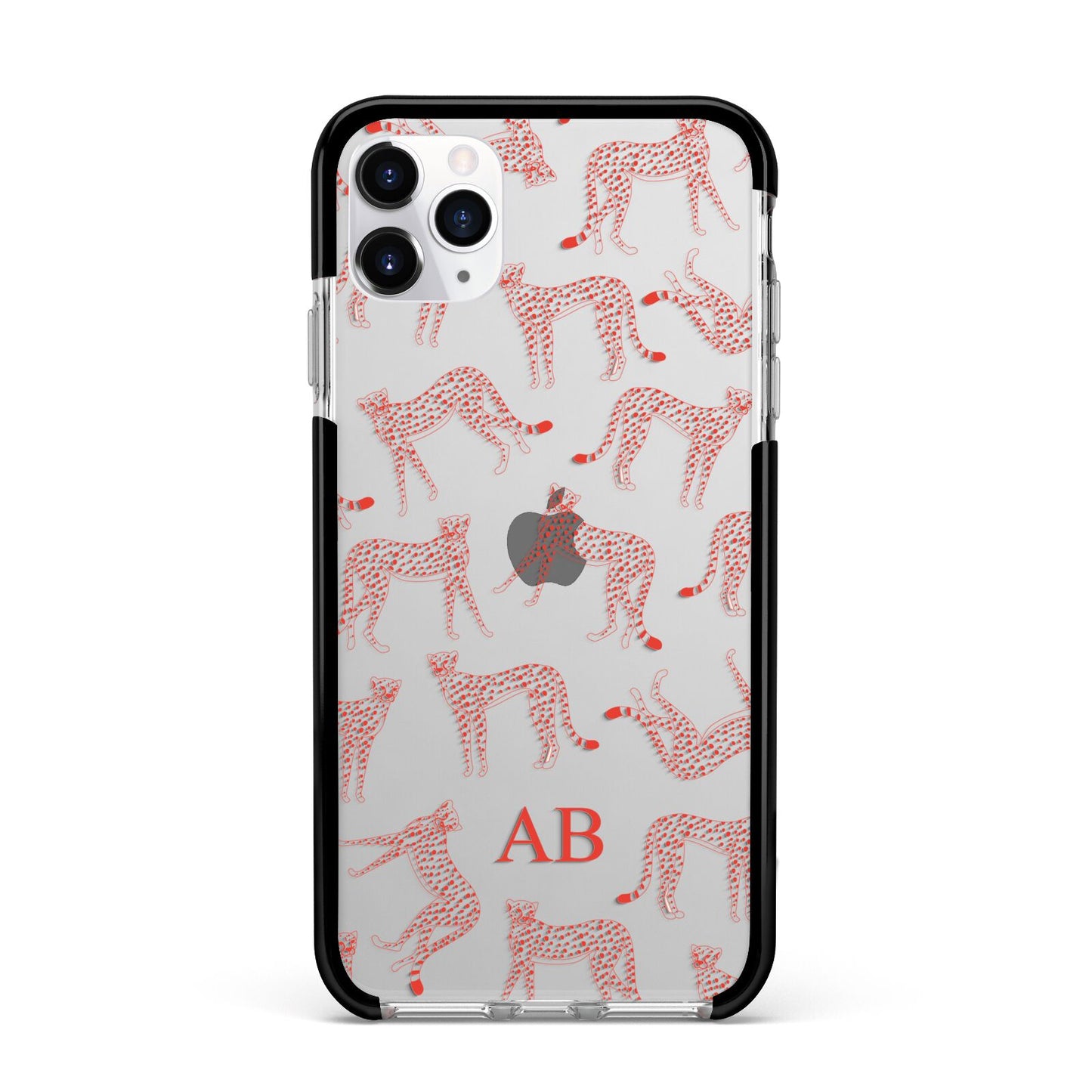 Personalised Pink Cheetah Apple iPhone 11 Pro Max in Silver with Black Impact Case