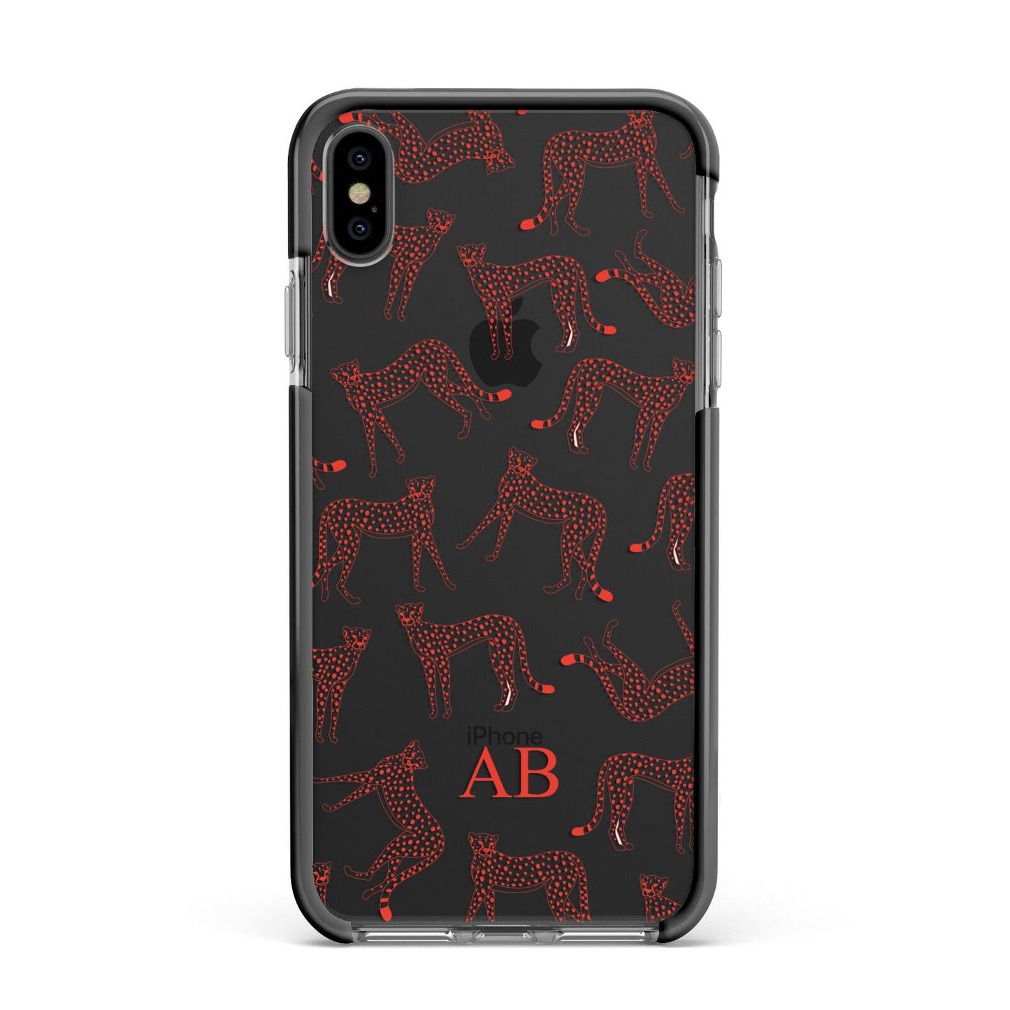 Personalised Pink Cheetah Apple iPhone Xs Max Impact Case Black Edge on Black Phone