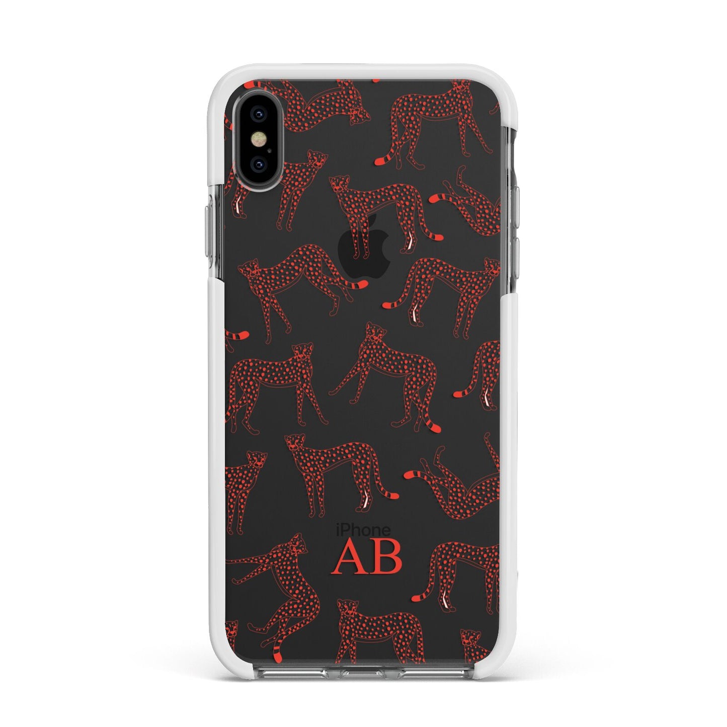 Personalised Pink Cheetah Apple iPhone Xs Max Impact Case White Edge on Black Phone