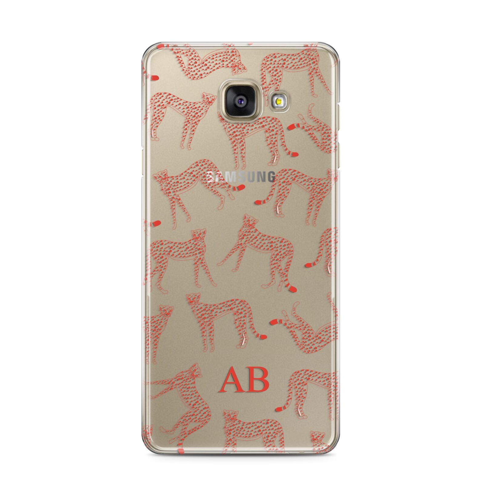 Personalised Pink Cheetah Samsung Galaxy A3 2016 Case on gold phone