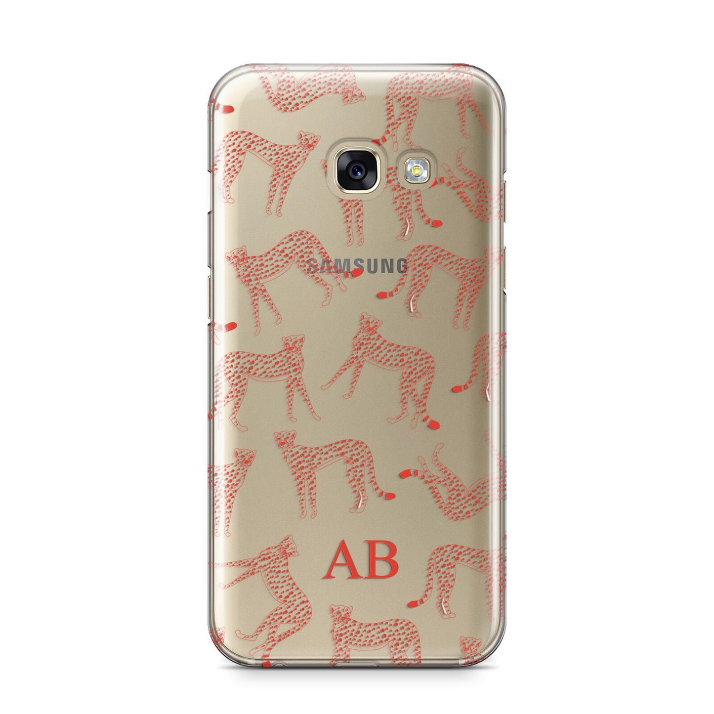 Personalised Pink Cheetah Samsung Galaxy A3 2017 Case on gold phone