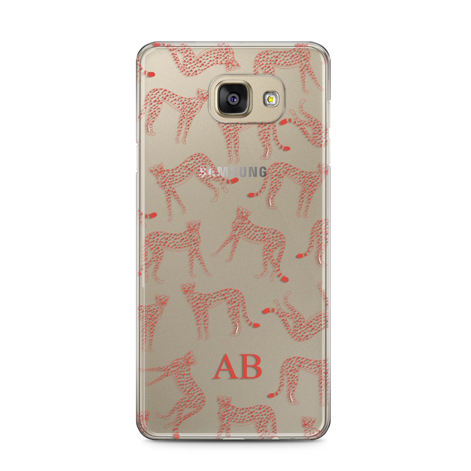 Personalised Pink Cheetah Samsung Galaxy A5 2016 Case on gold phone