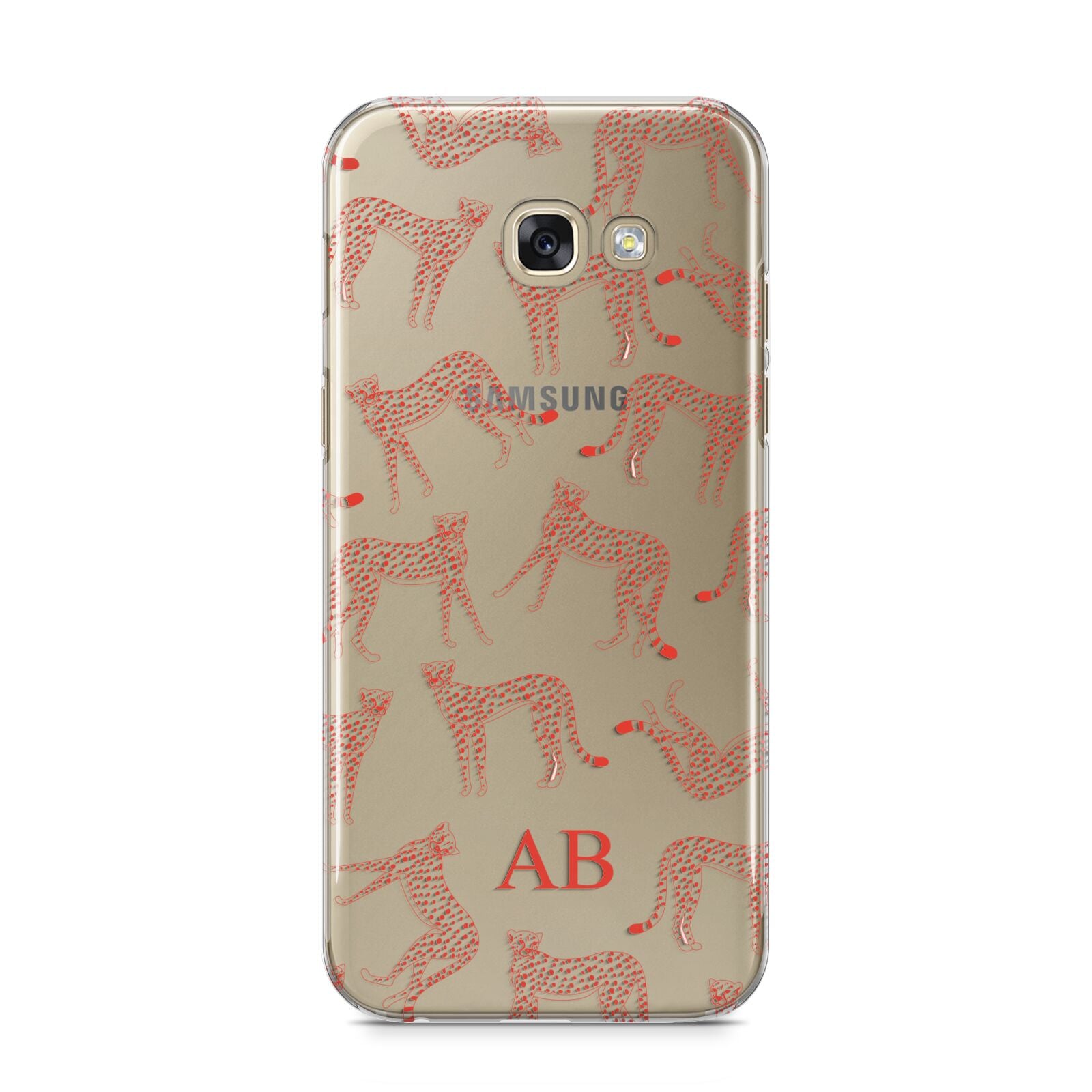 Personalised Pink Cheetah Samsung Galaxy A5 2017 Case on gold phone