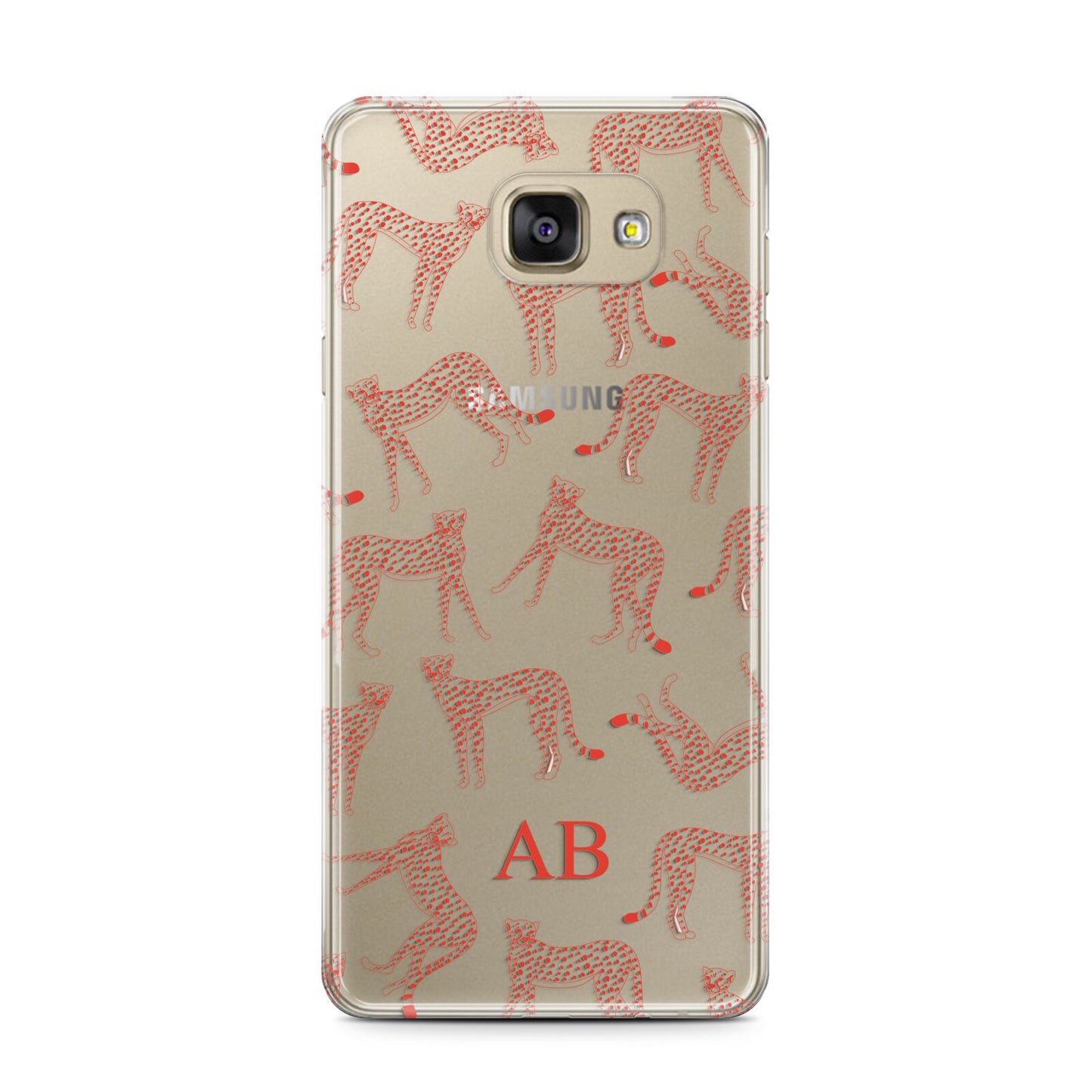 Personalised Pink Cheetah Samsung Galaxy A7 2016 Case on gold phone