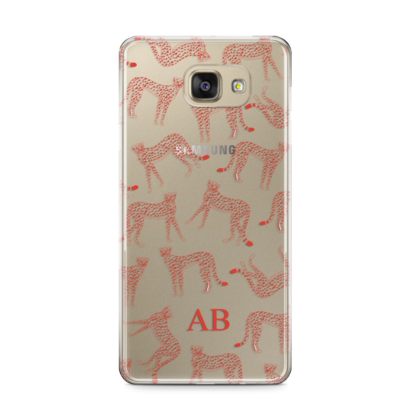 Personalised Pink Cheetah Samsung Galaxy A9 2016 Case on gold phone