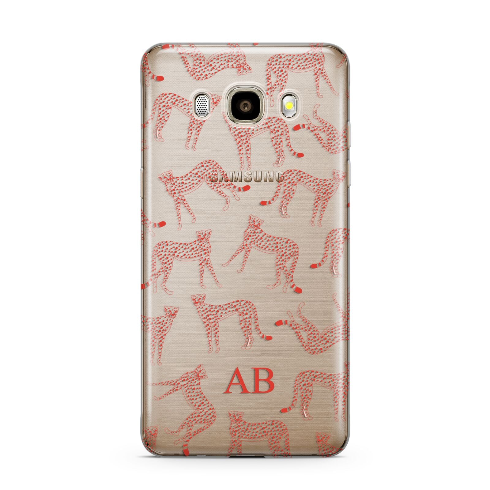 Personalised Pink Cheetah Samsung Galaxy J7 2016 Case on gold phone