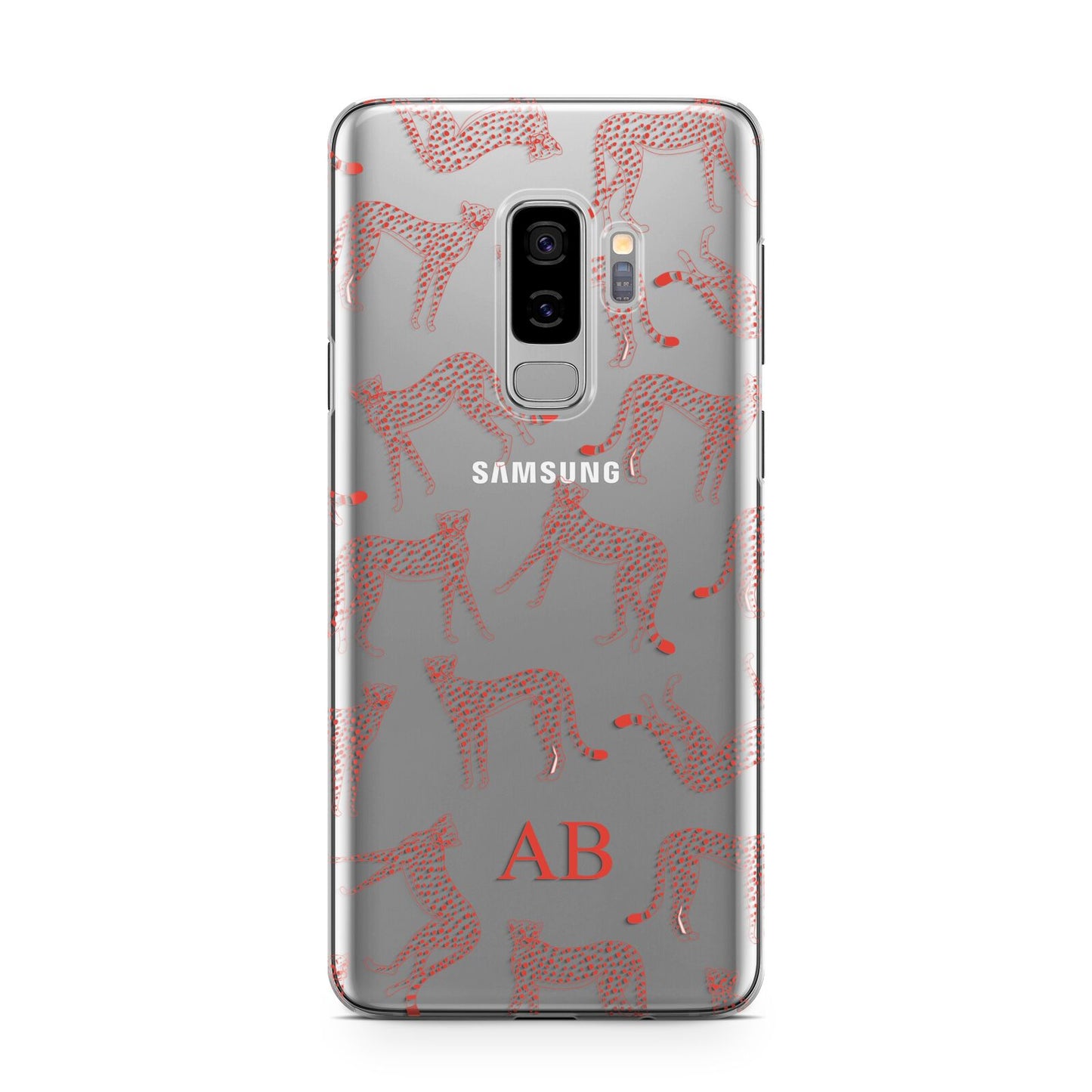 Personalised Pink Cheetah Samsung Galaxy S9 Plus Case on Silver phone