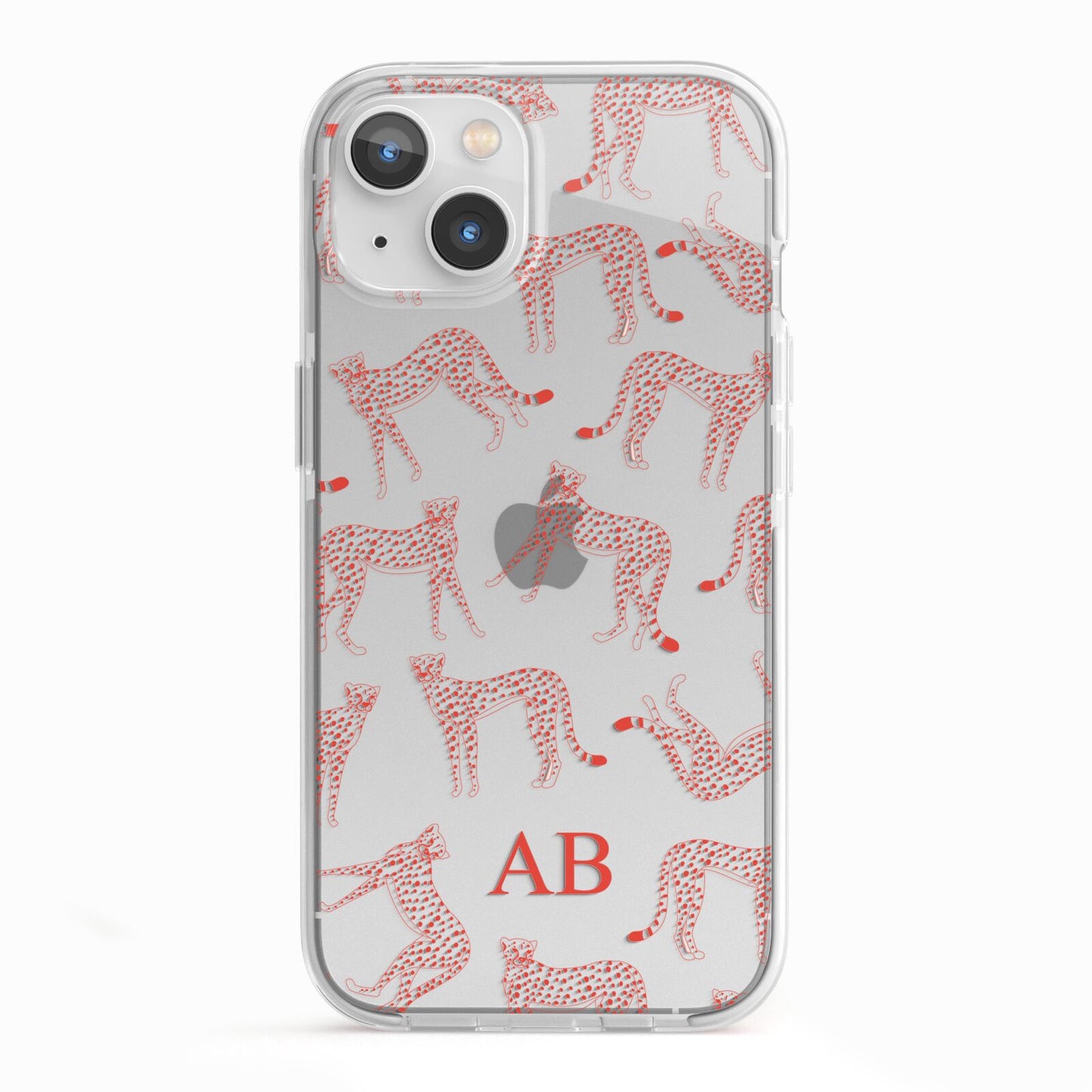 Personalised Pink Cheetah iPhone 13 TPU Impact Case with White Edges