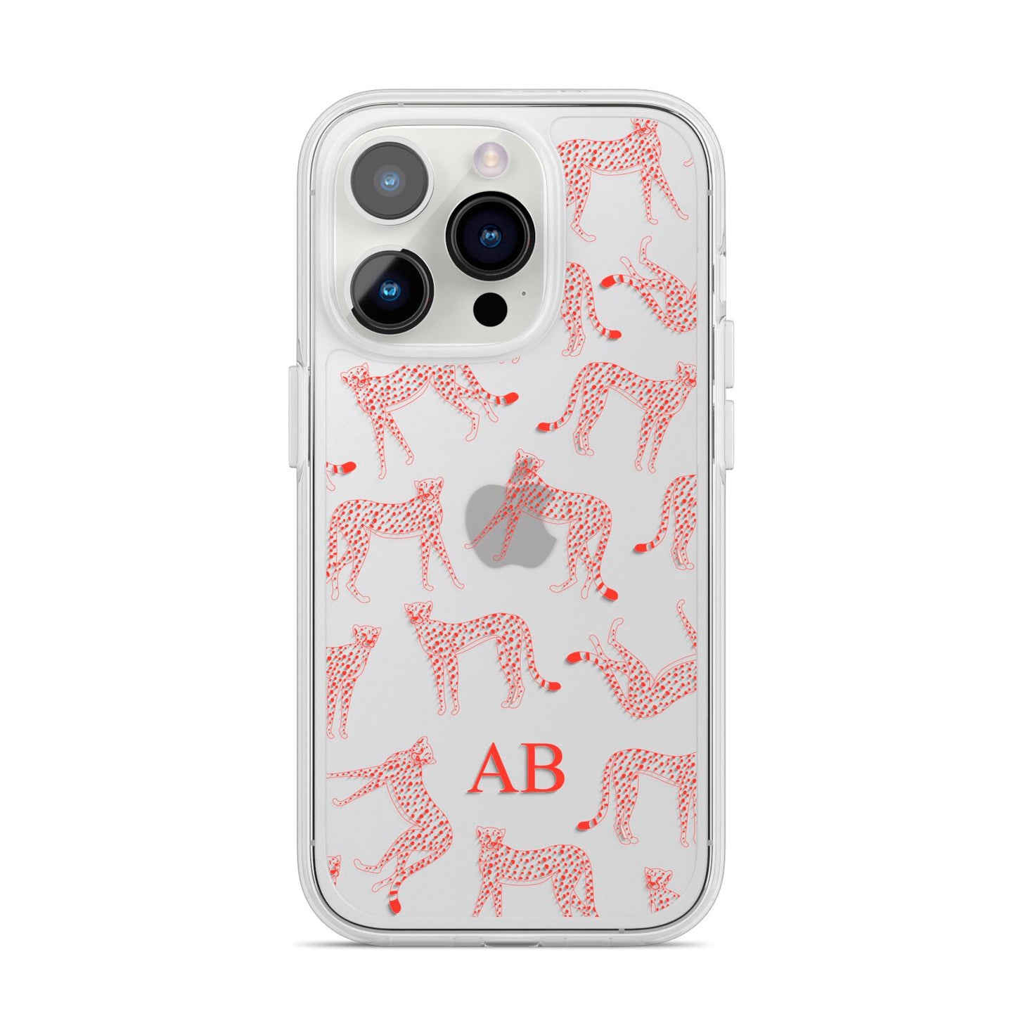 Personalised Pink Cheetah iPhone 14 Pro Clear Tough Case Silver