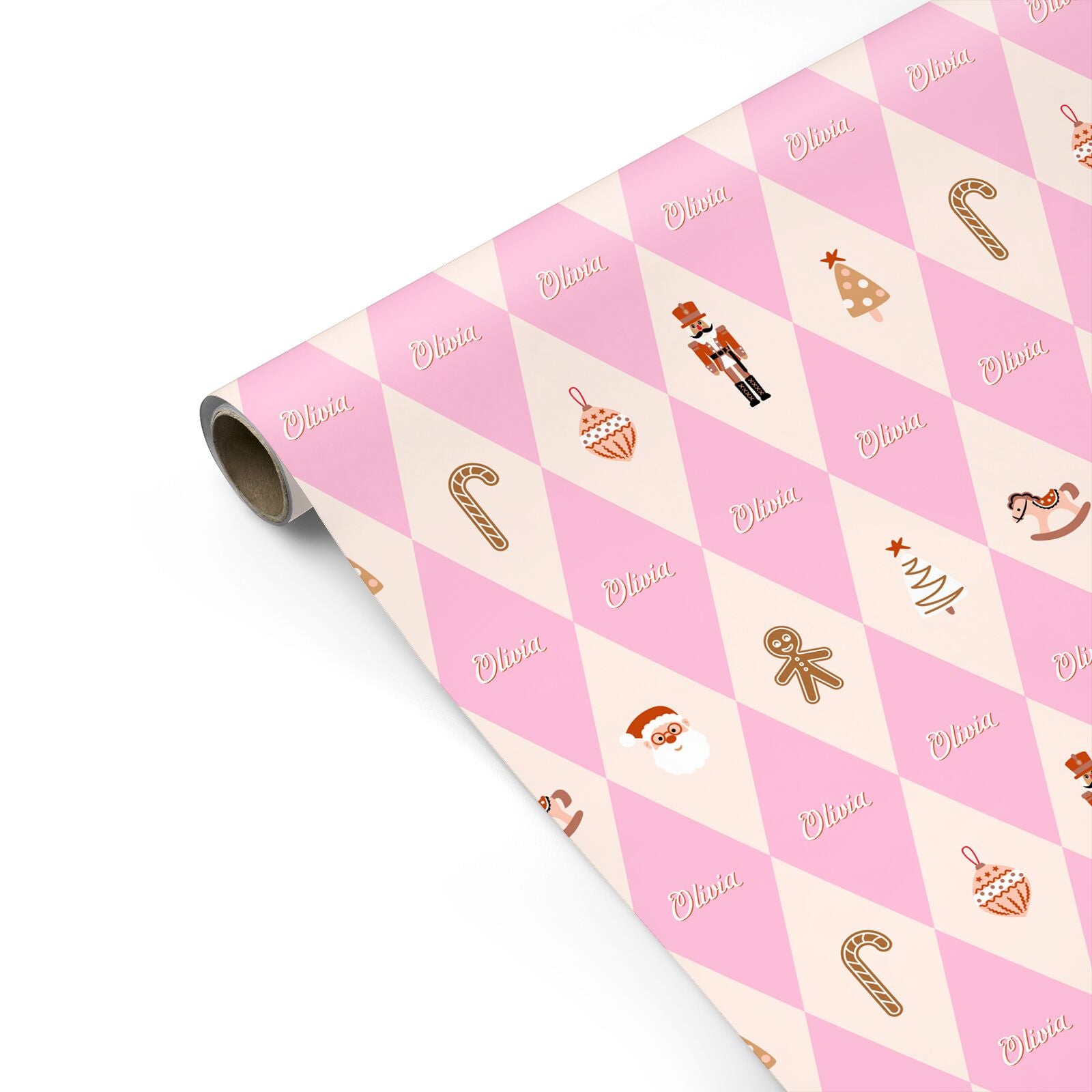 Personalised Pink Christmas Harlequin Personalised Gift Wrap