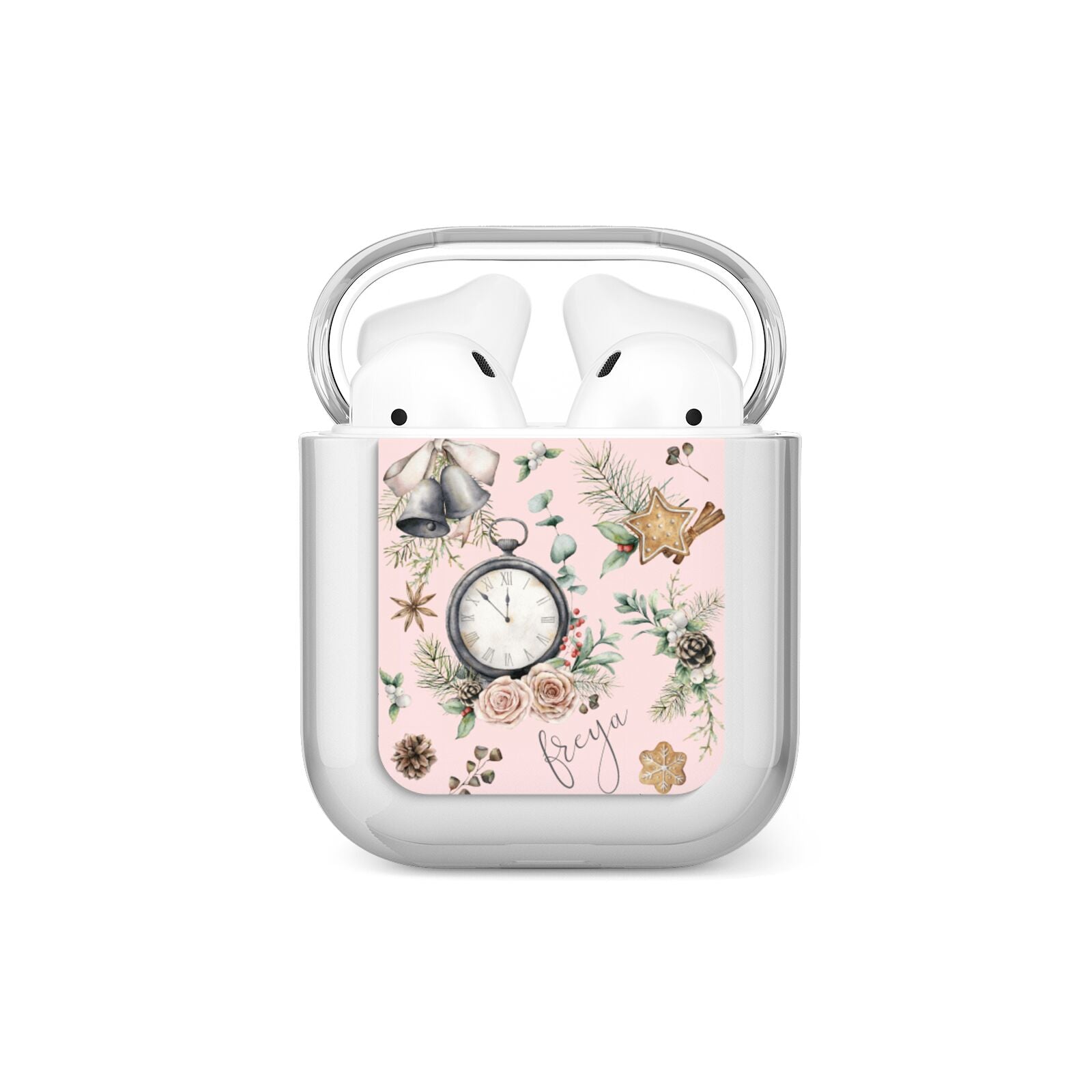 Personalised Pink Christmas Theme AirPods Case