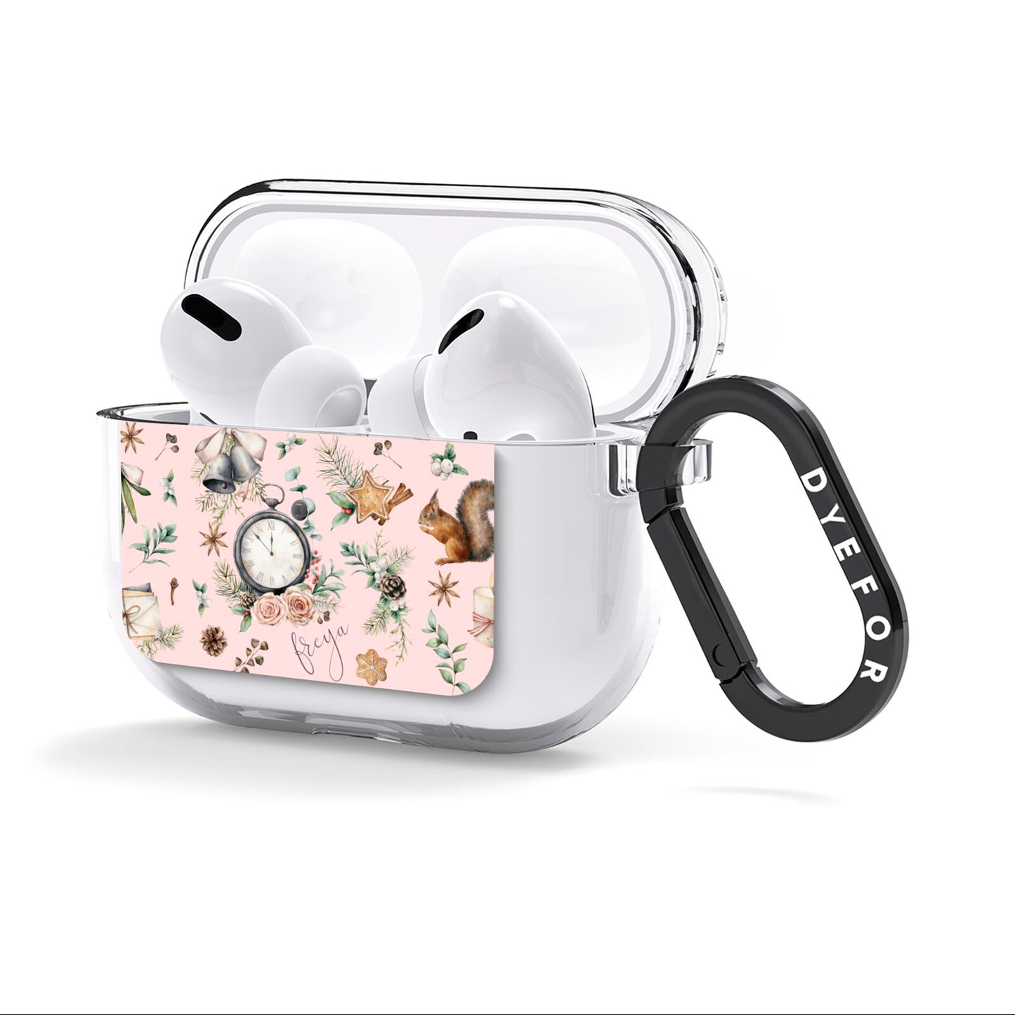 Personalised Pink Christmas Theme AirPods Clear Case 3rd Gen Side Image