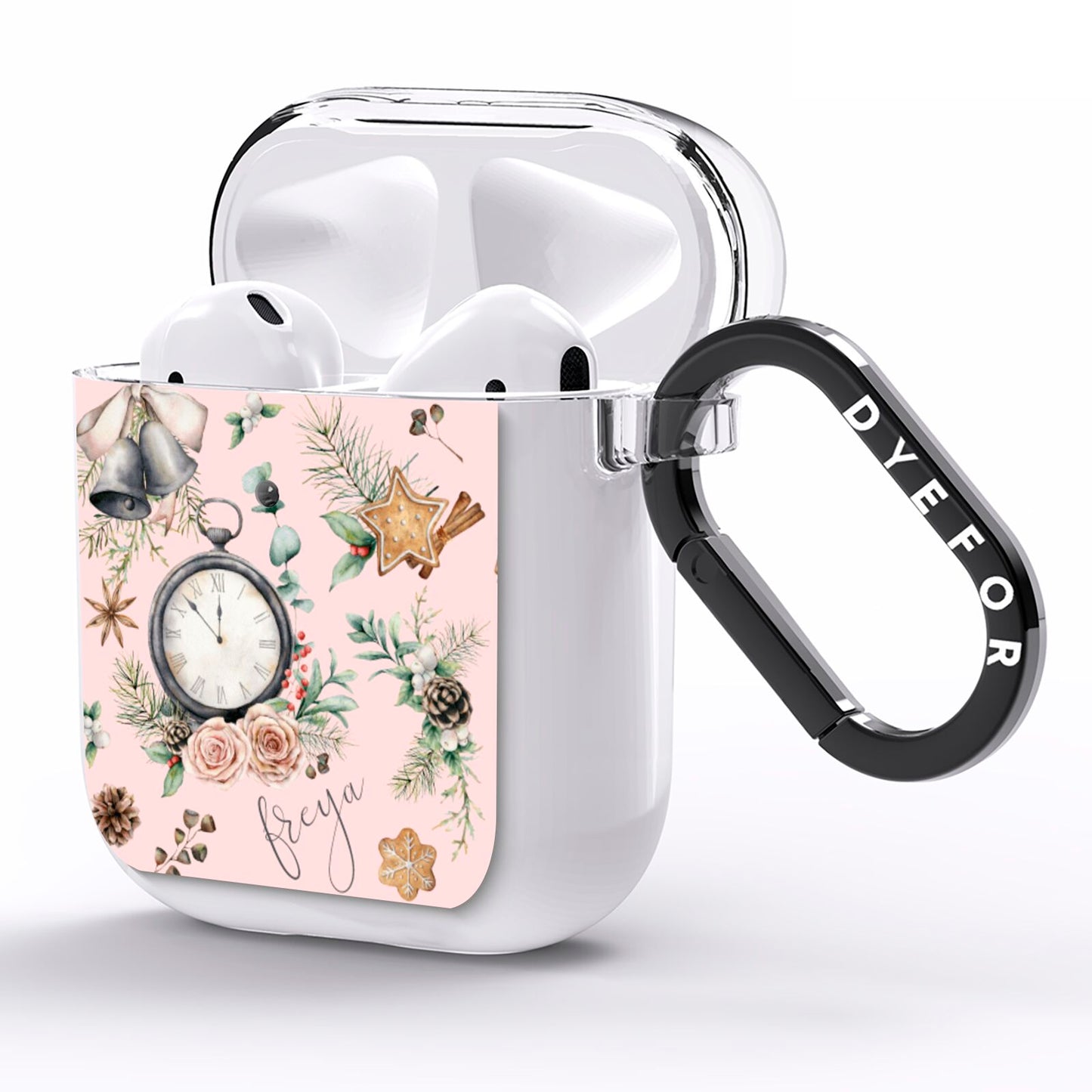 Personalised Pink Christmas Theme AirPods Clear Case Side Image