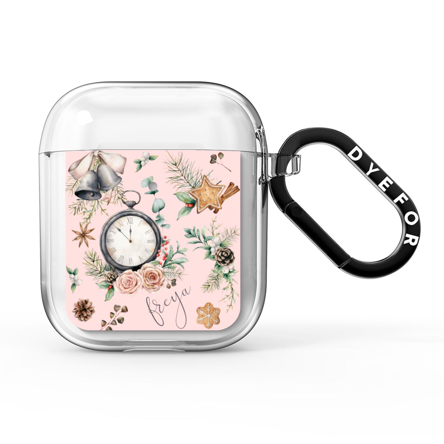 Personalised Pink Christmas Theme AirPods Clear Case