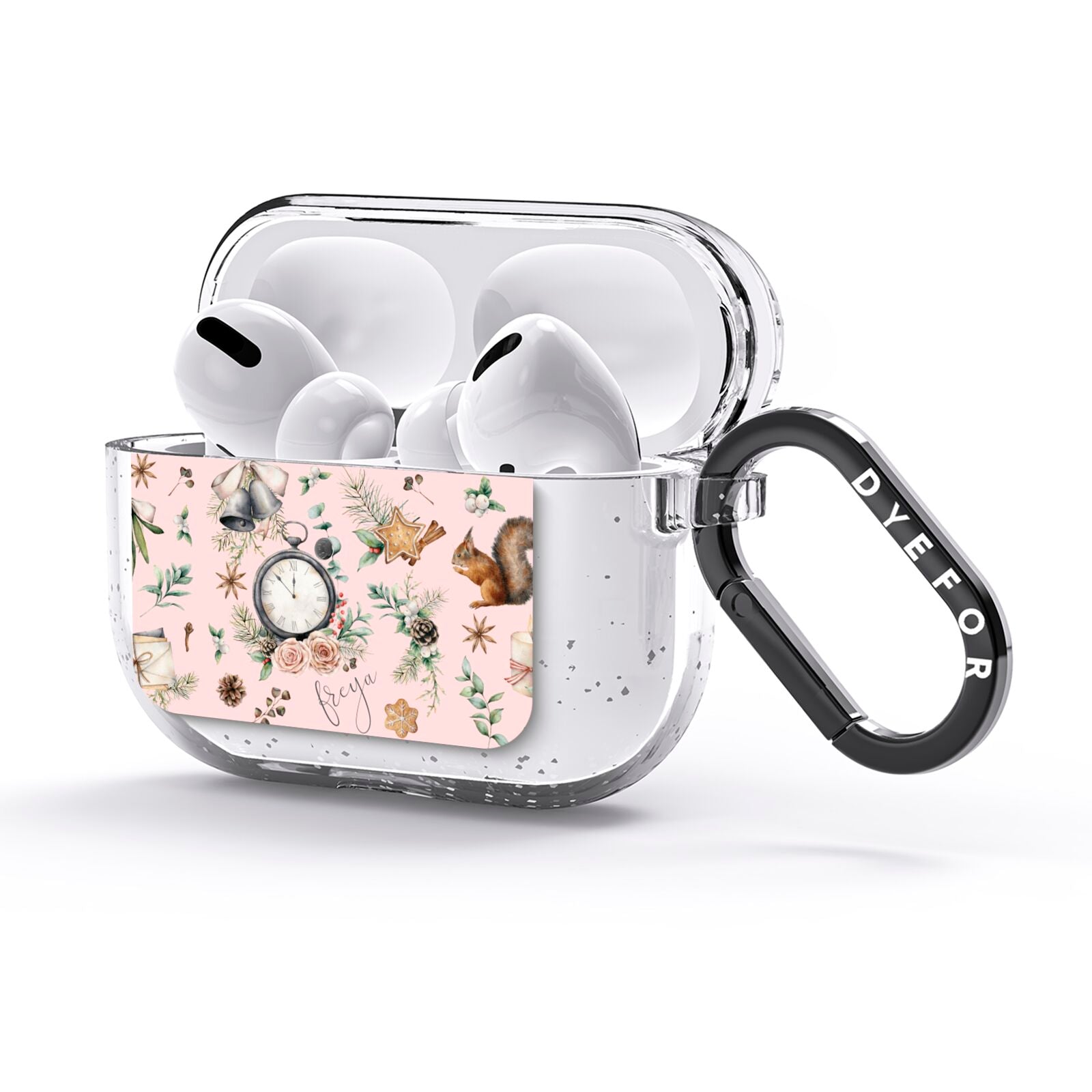 Personalised Pink Christmas Theme AirPods Glitter Case 3rd Gen Side Image