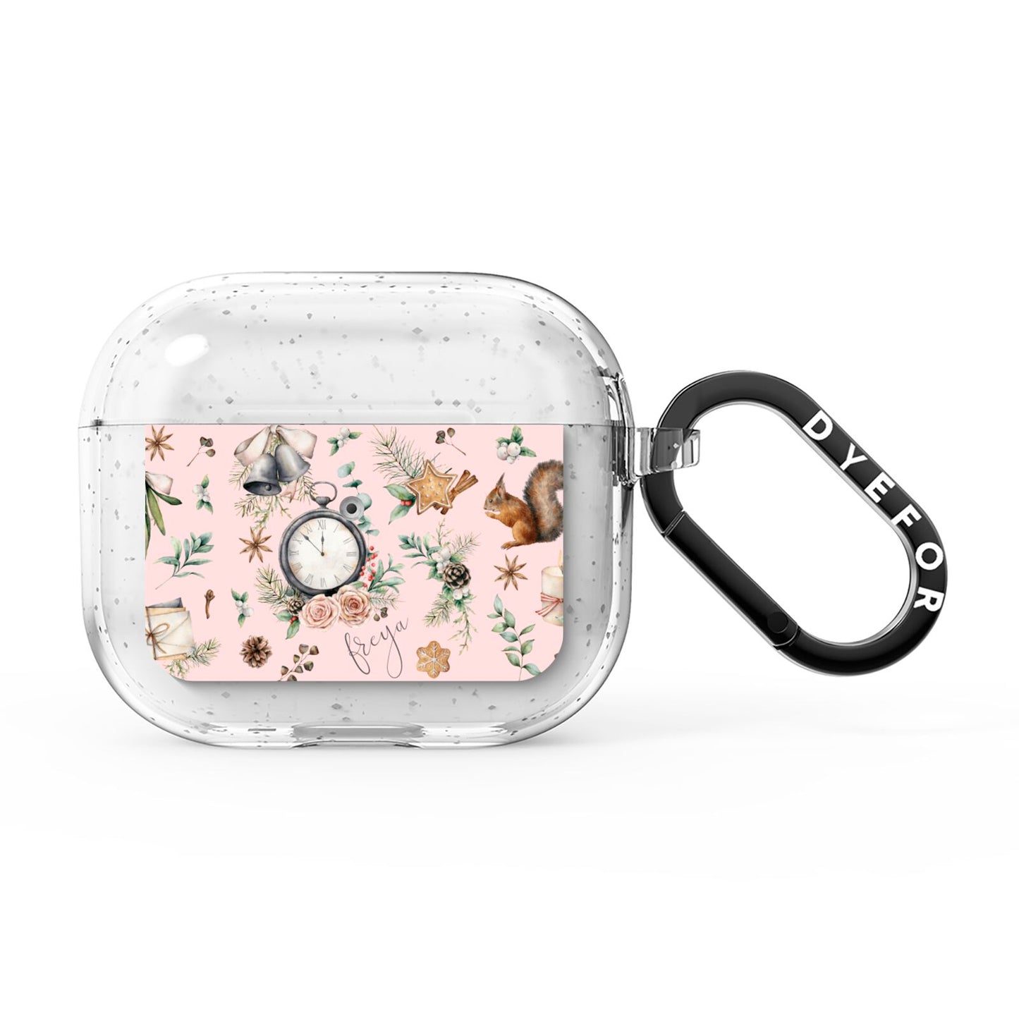 Personalised Pink Christmas Theme AirPods Glitter Case 3rd Gen