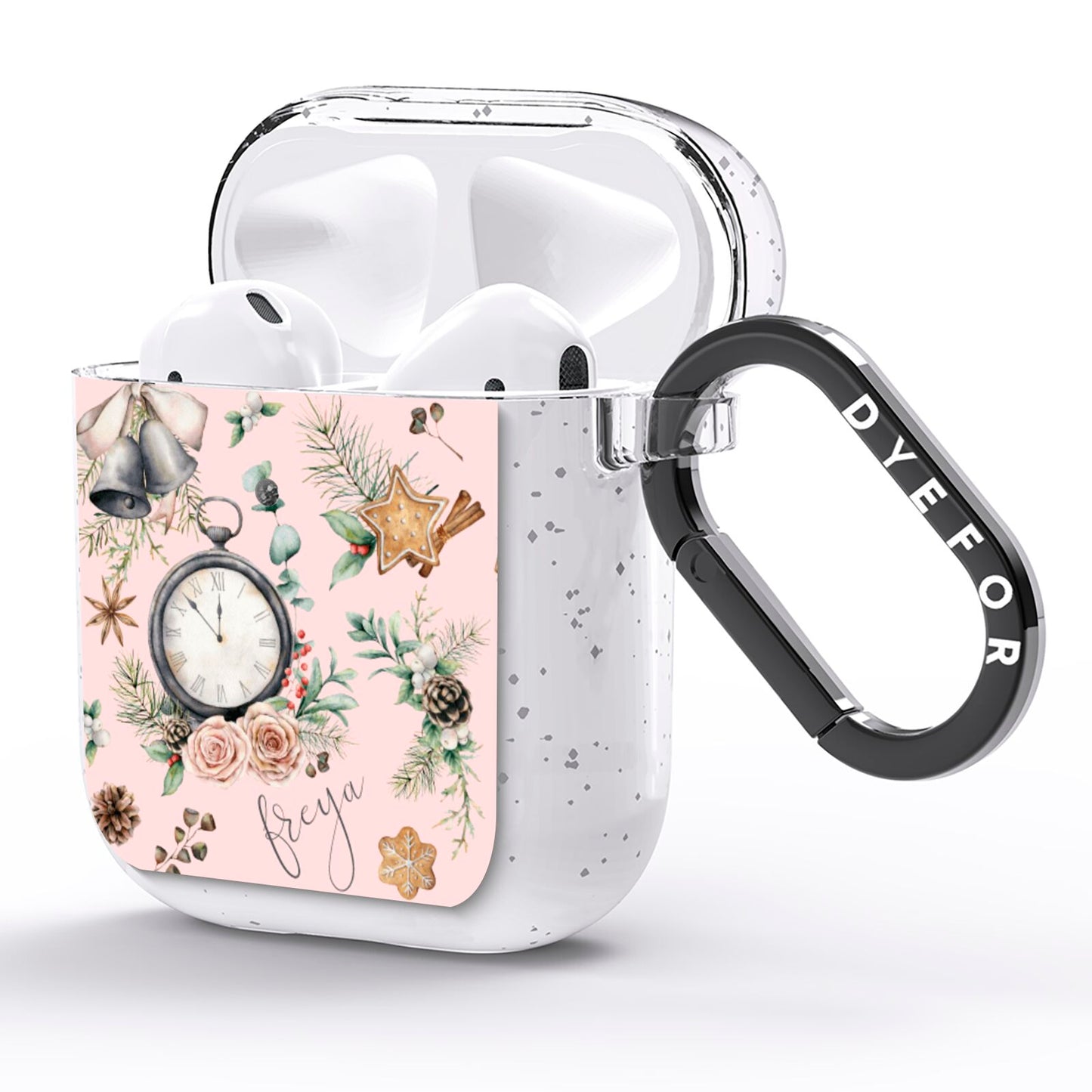 Personalised Pink Christmas Theme AirPods Glitter Case Side Image