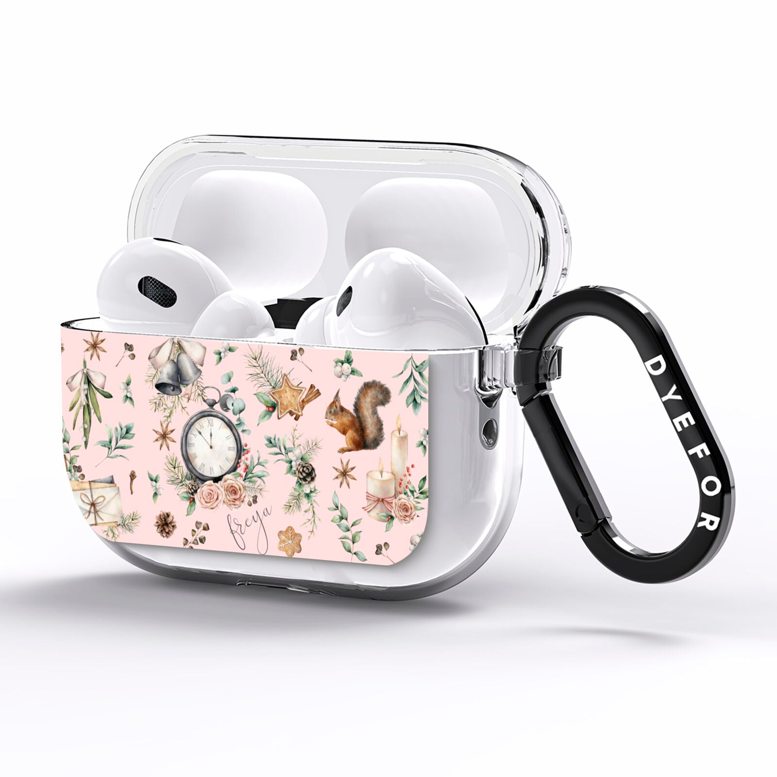 Personalised Pink Christmas Theme AirPods Pro Clear Case Side Image