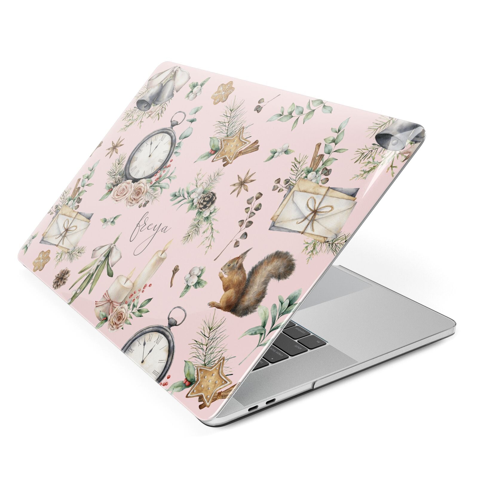 Personalised Pink Christmas Theme Apple MacBook Case Side View