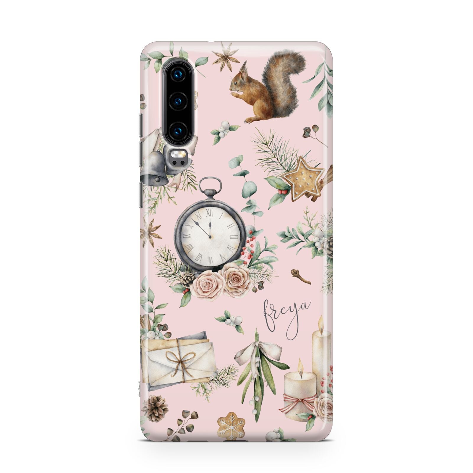 Personalised Pink Christmas Theme Huawei P30 Phone Case