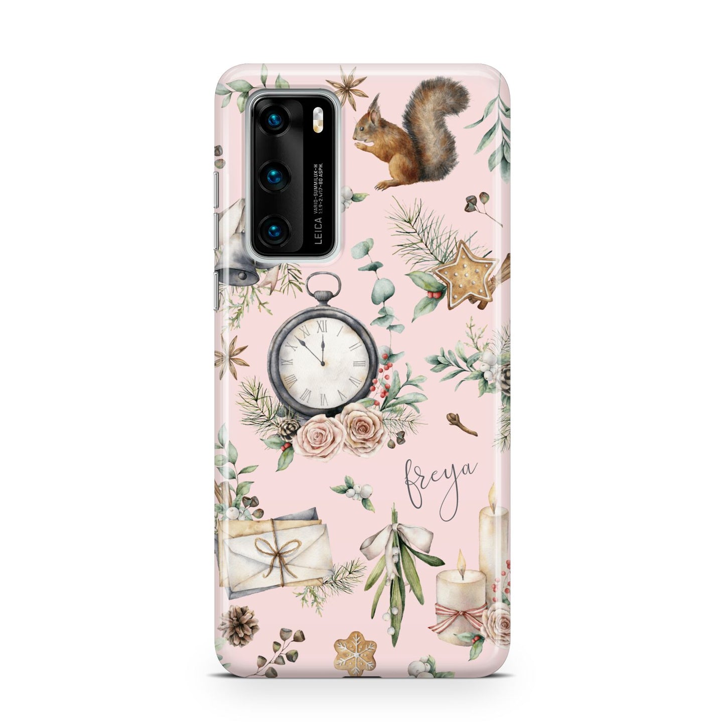 Personalised Pink Christmas Theme Huawei P40 Phone Case