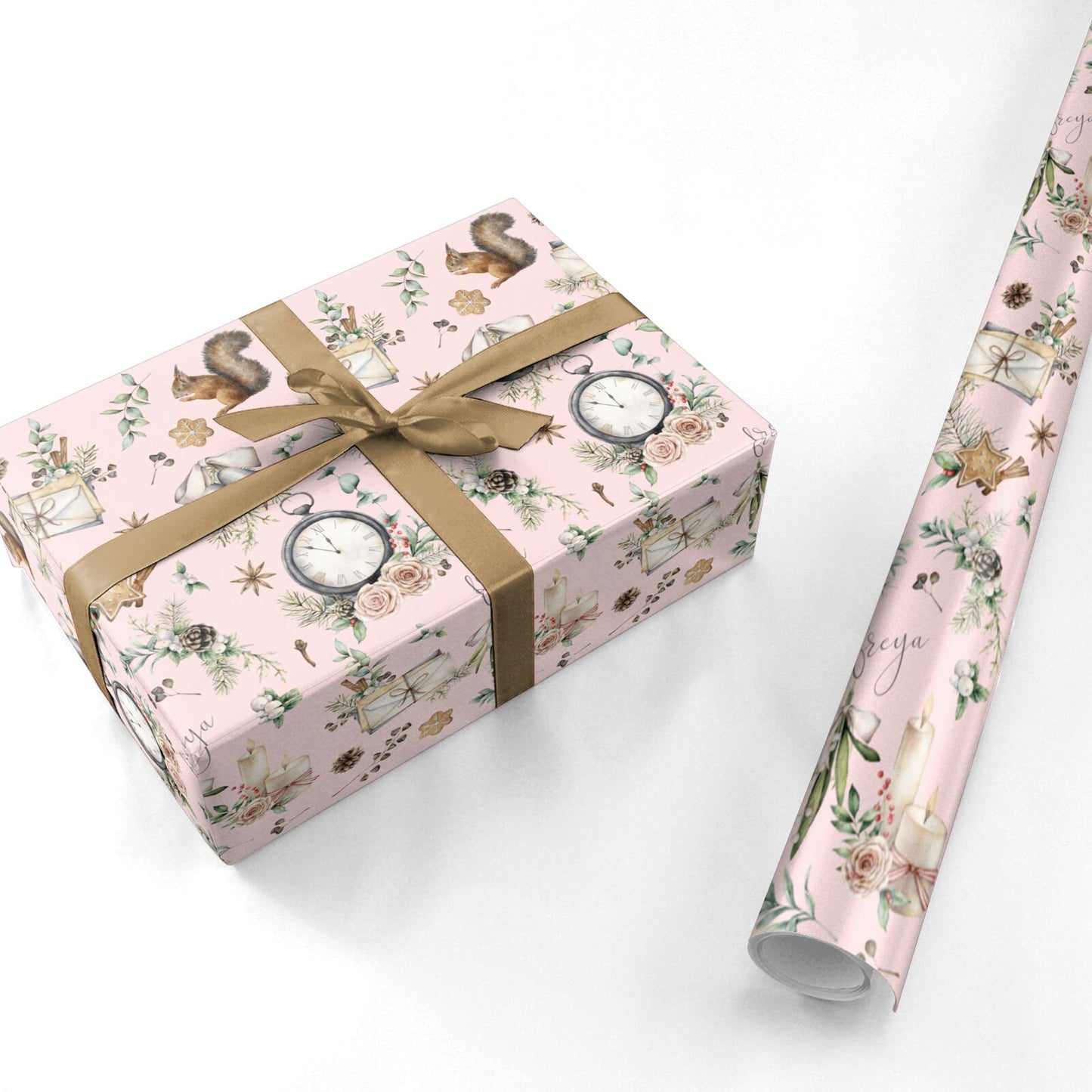 Personalised Pink Christmas Theme Personalised Wrapping Paper