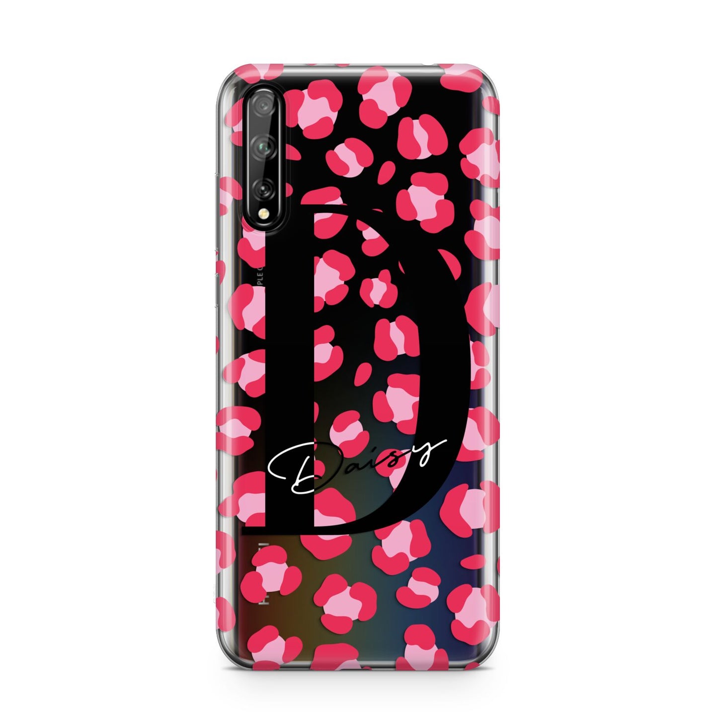 Personalised Pink Clear Leopard Print Huawei Enjoy 10s Phone Case