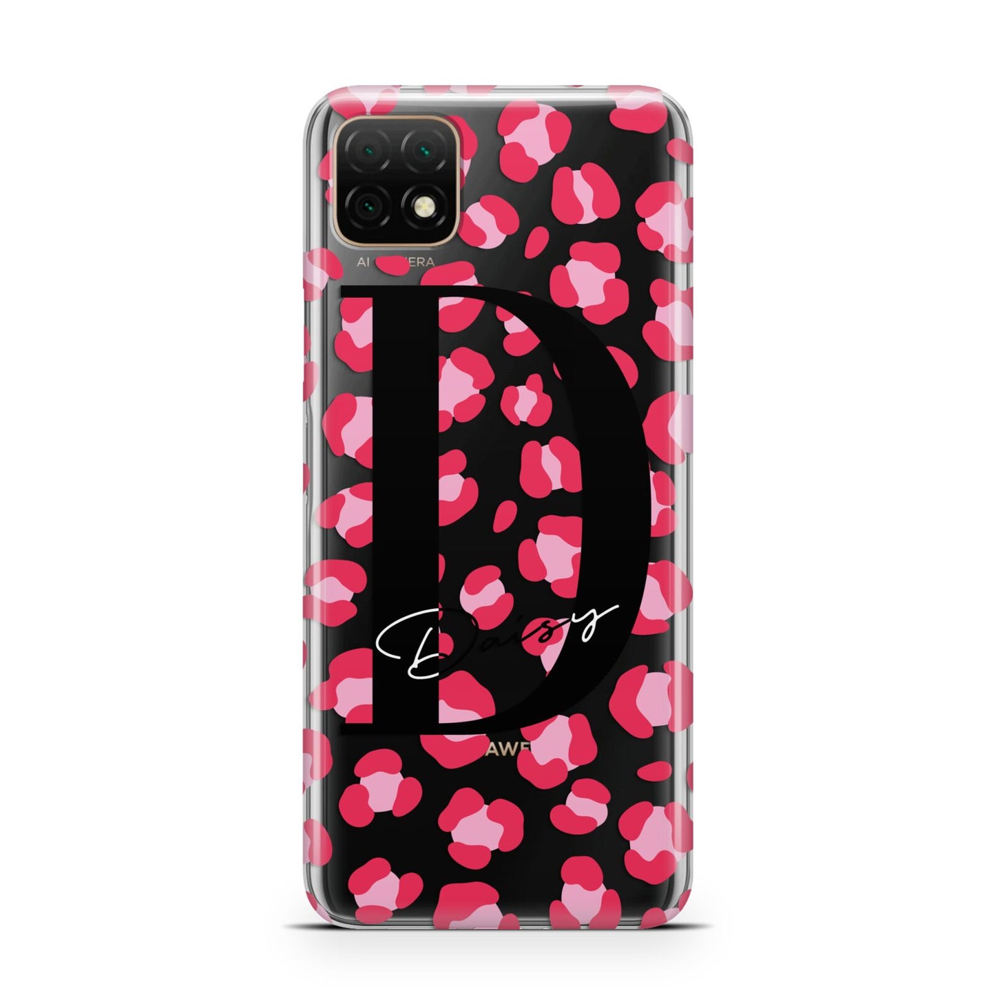 Personalised Pink Clear Leopard Print Huawei Enjoy 20 Phone Case