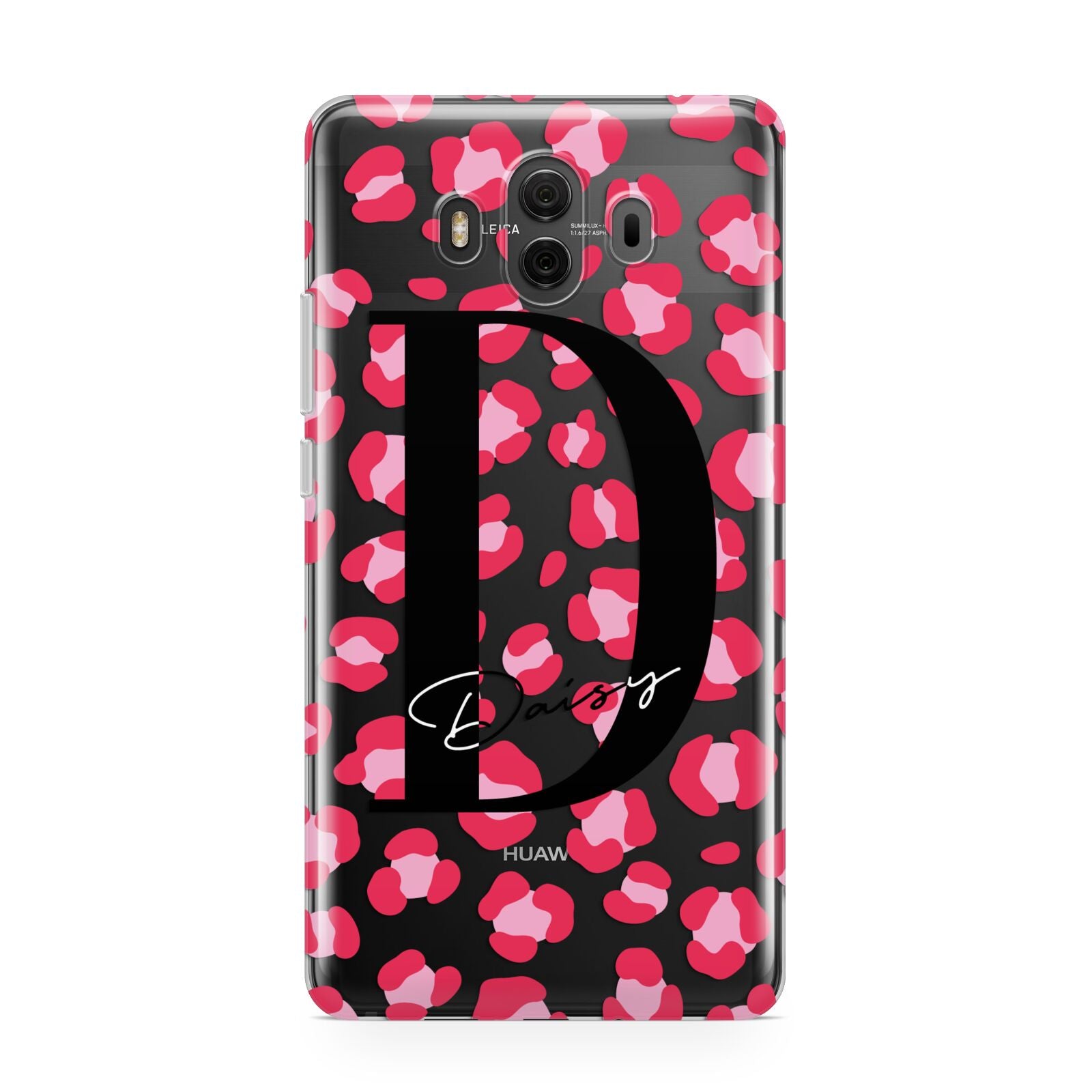 Personalised Pink Clear Leopard Print Huawei Mate 10 Protective Phone Case