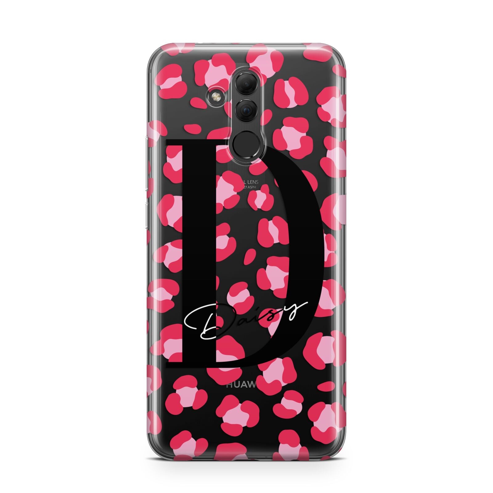 Personalised Pink Clear Leopard Print Huawei Mate 20 Lite