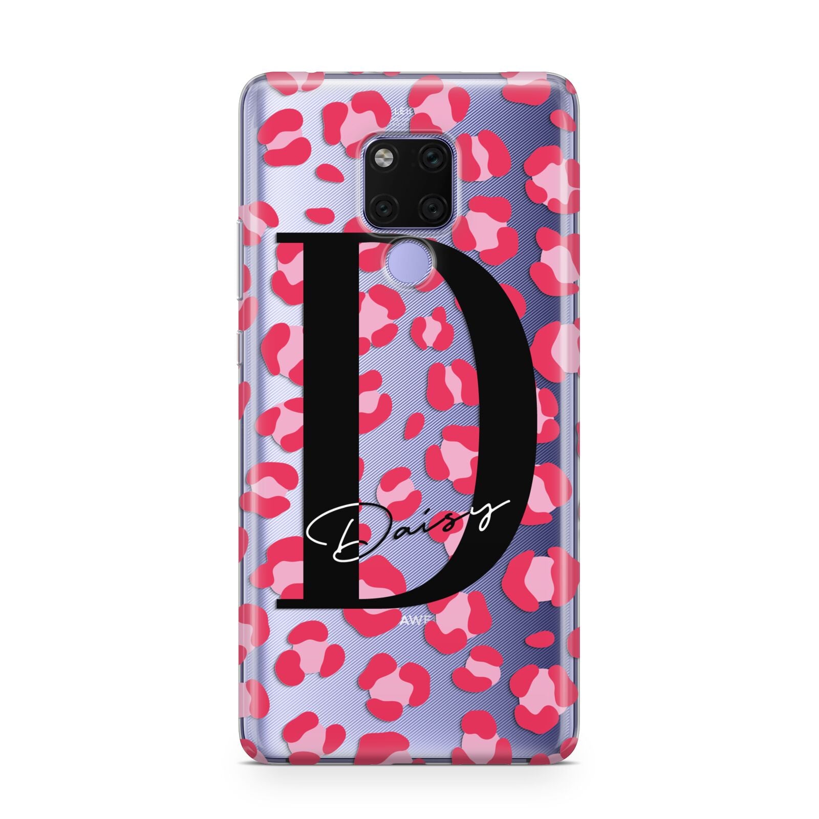 Personalised Pink Clear Leopard Print Huawei Mate 20X Phone Case