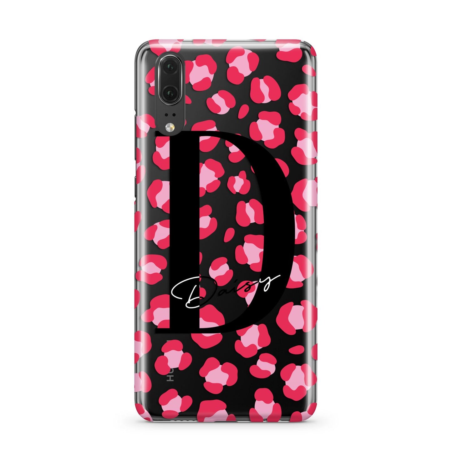 Personalised Pink Clear Leopard Print Huawei P20 Phone Case