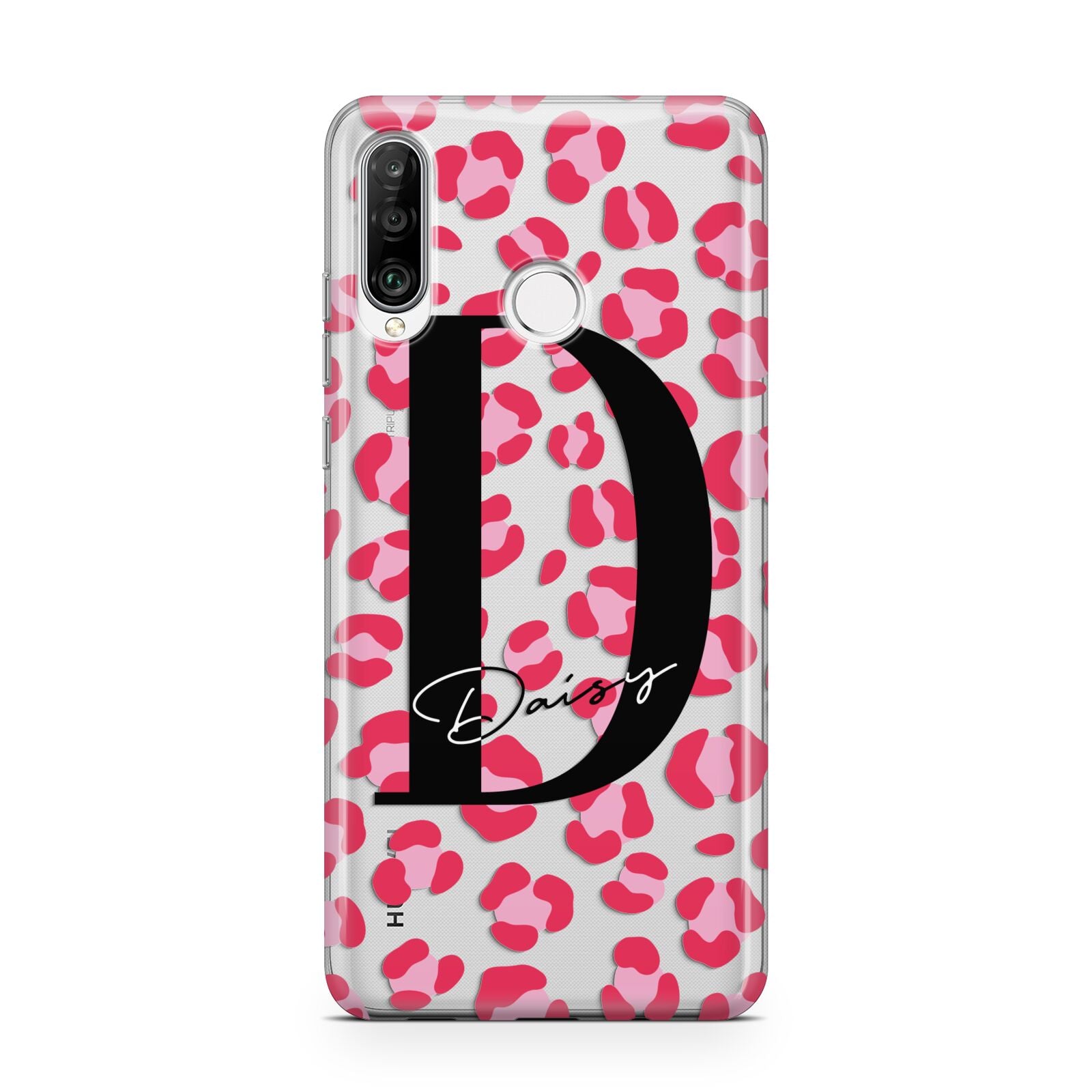 Personalised Pink Clear Leopard Print Huawei P30 Lite Phone Case