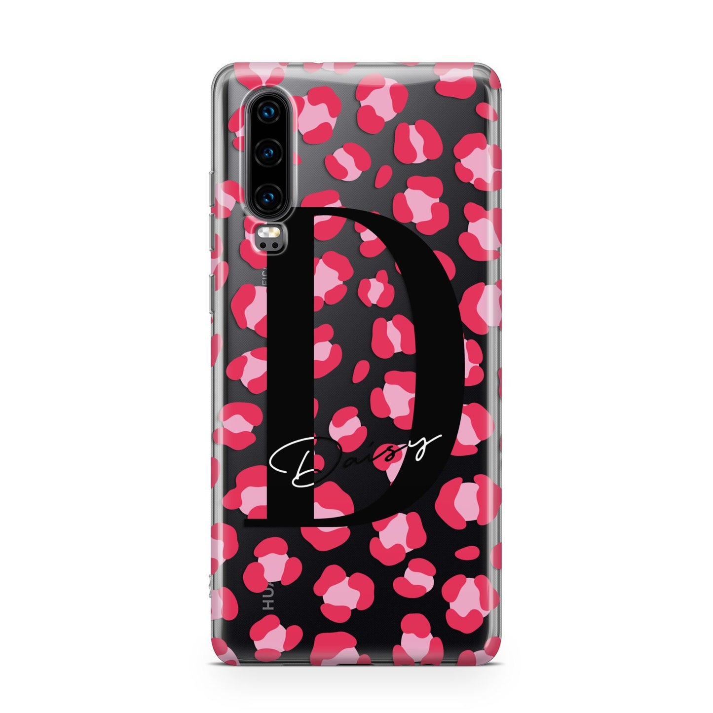 Personalised Pink Clear Leopard Print Huawei P30 Phone Case