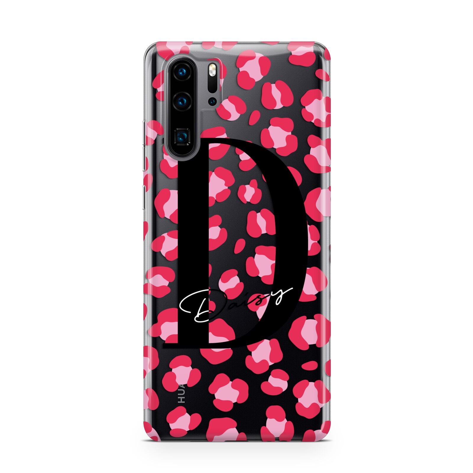 Personalised Pink Clear Leopard Print Huawei P30 Pro Phone Case