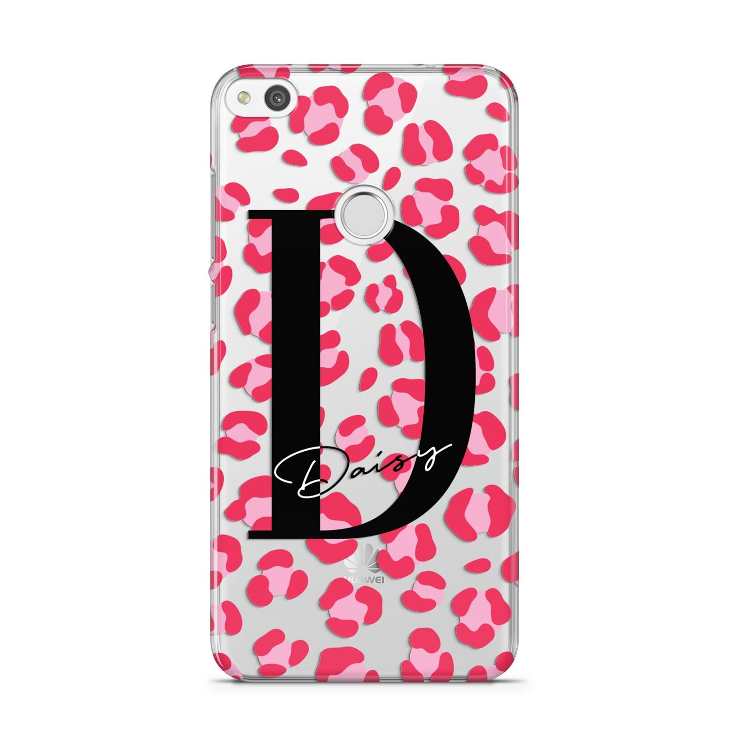 Personalised Pink Clear Leopard Print Huawei P8 Lite Case