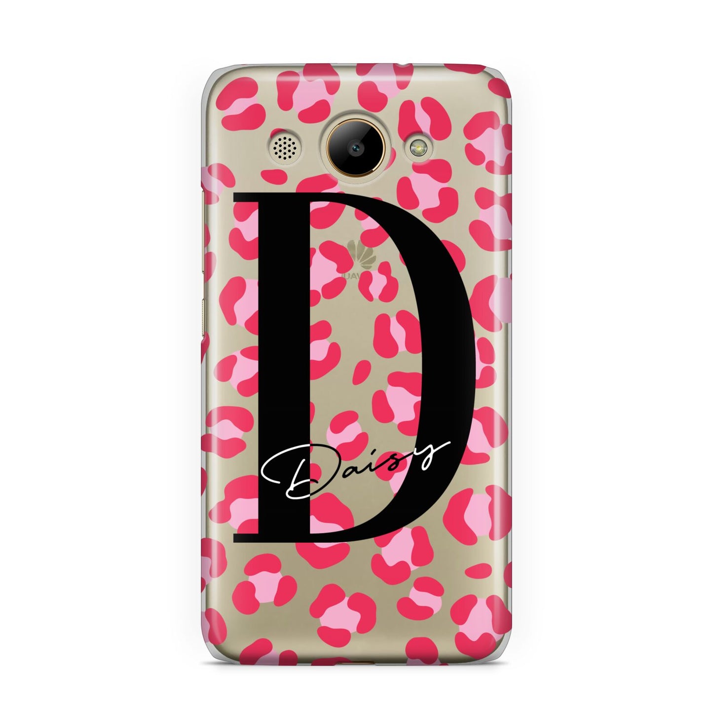 Personalised Pink Clear Leopard Print Huawei Y3 2017