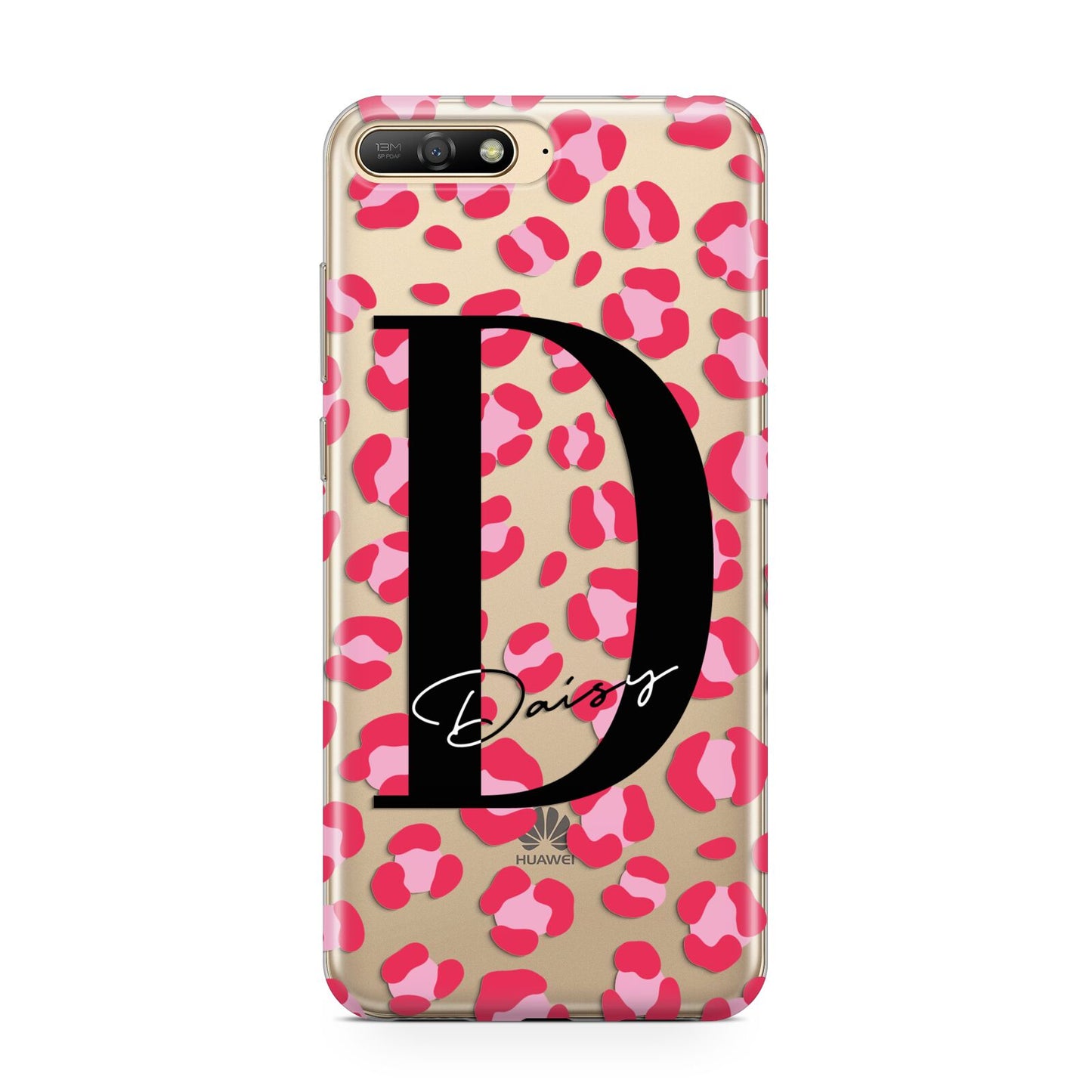 Personalised Pink Clear Leopard Print Huawei Y6 2018