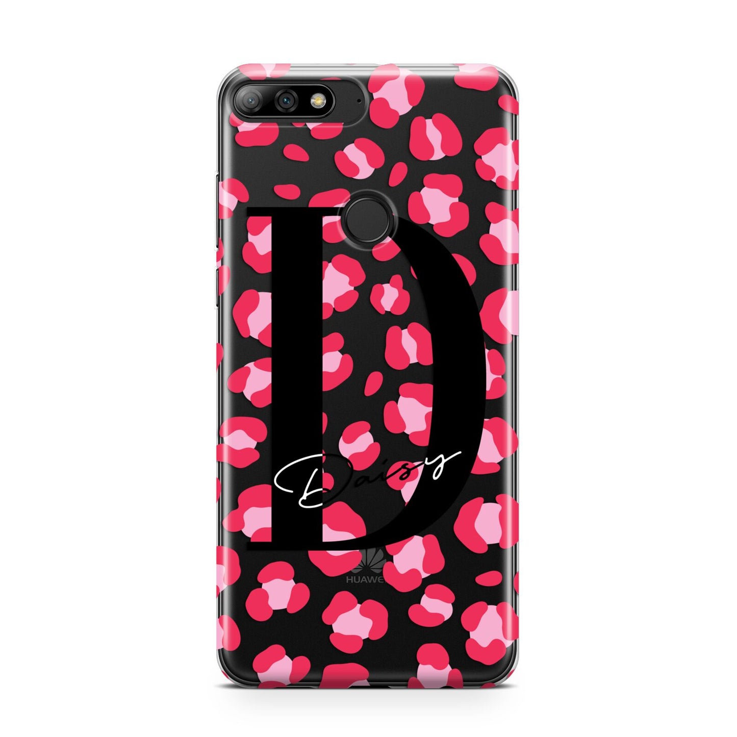 Personalised Pink Clear Leopard Print Huawei Y7 2018