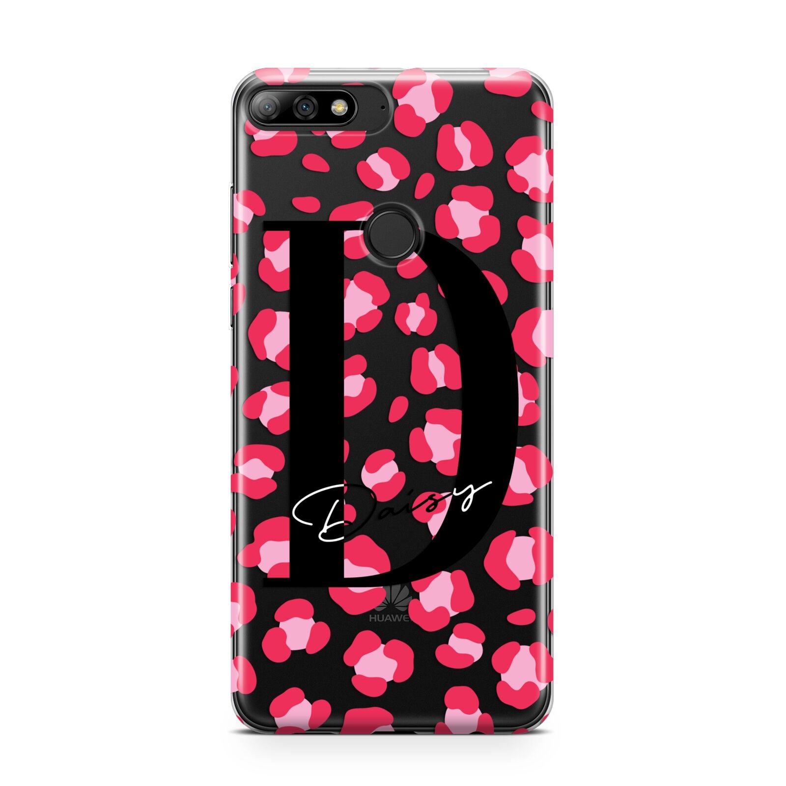 Personalised Pink Clear Leopard Print Huawei Y7 2018