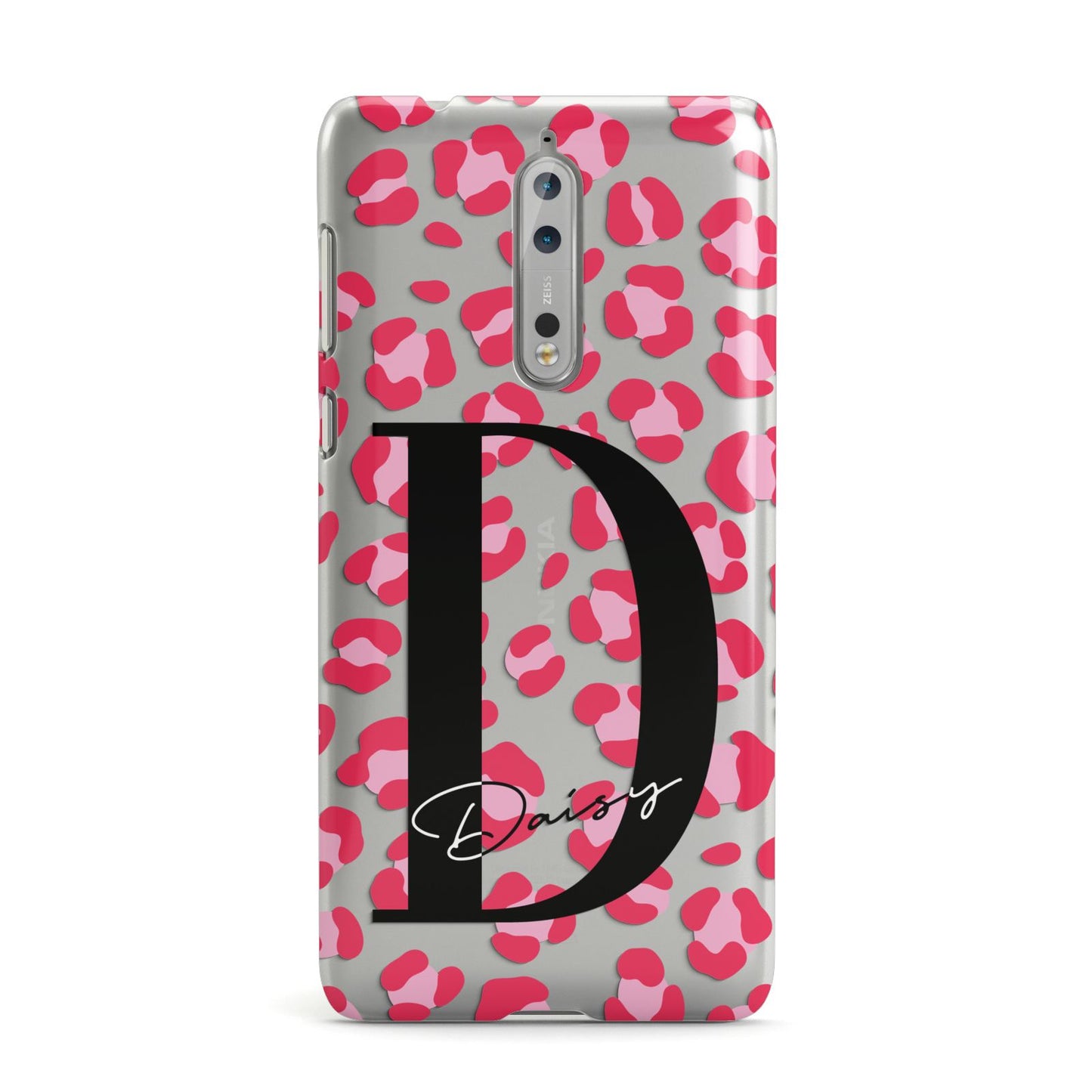 Personalised Pink Clear Leopard Print Nokia Case