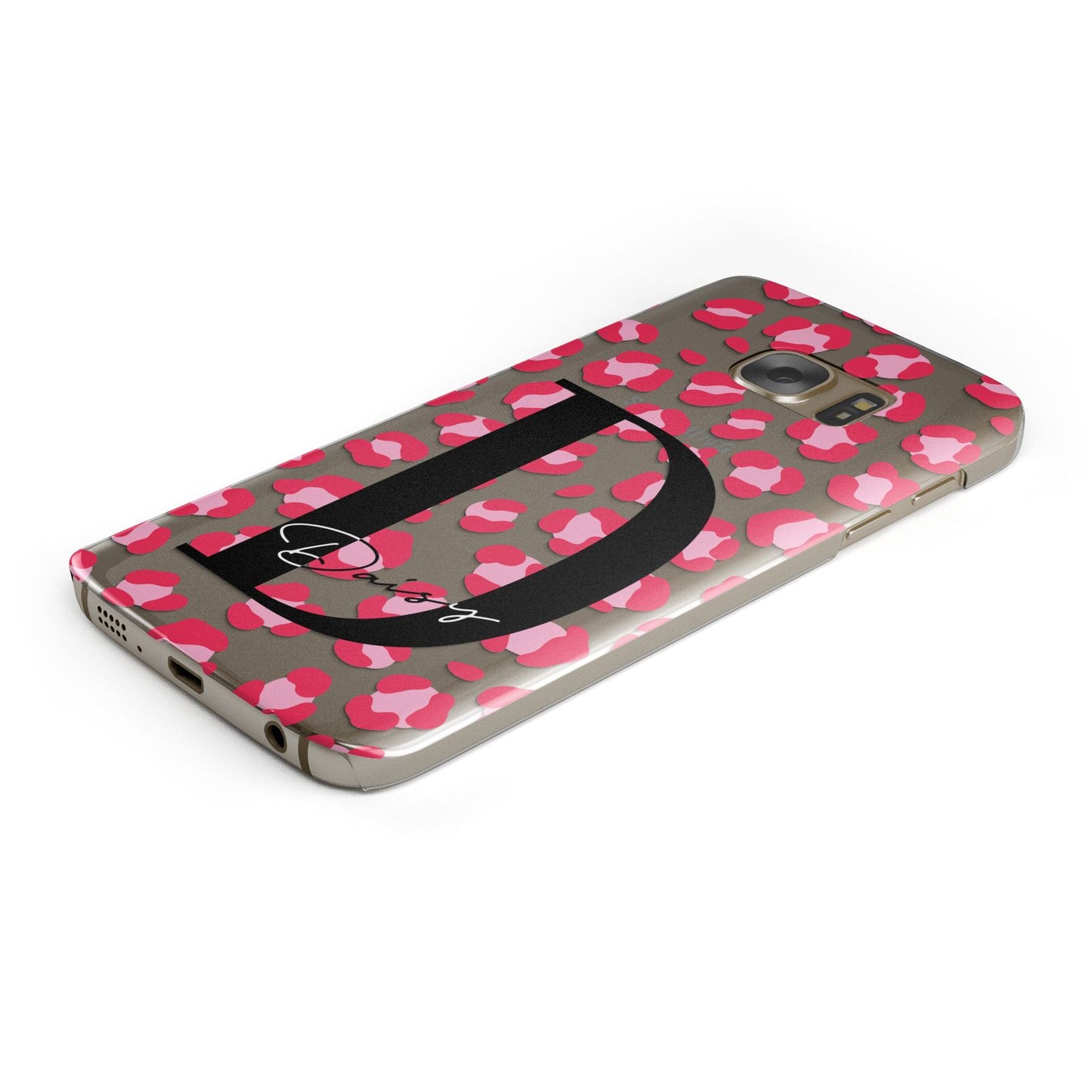 Personalised Pink Clear Leopard Print Protective Samsung Galaxy Case Angled Image