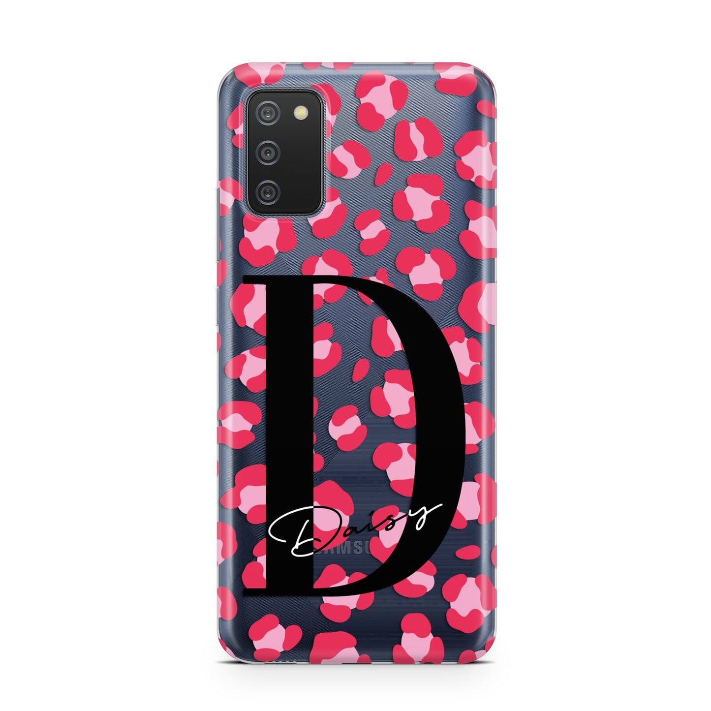 Personalised Pink Clear Leopard Print Samsung A02s Case